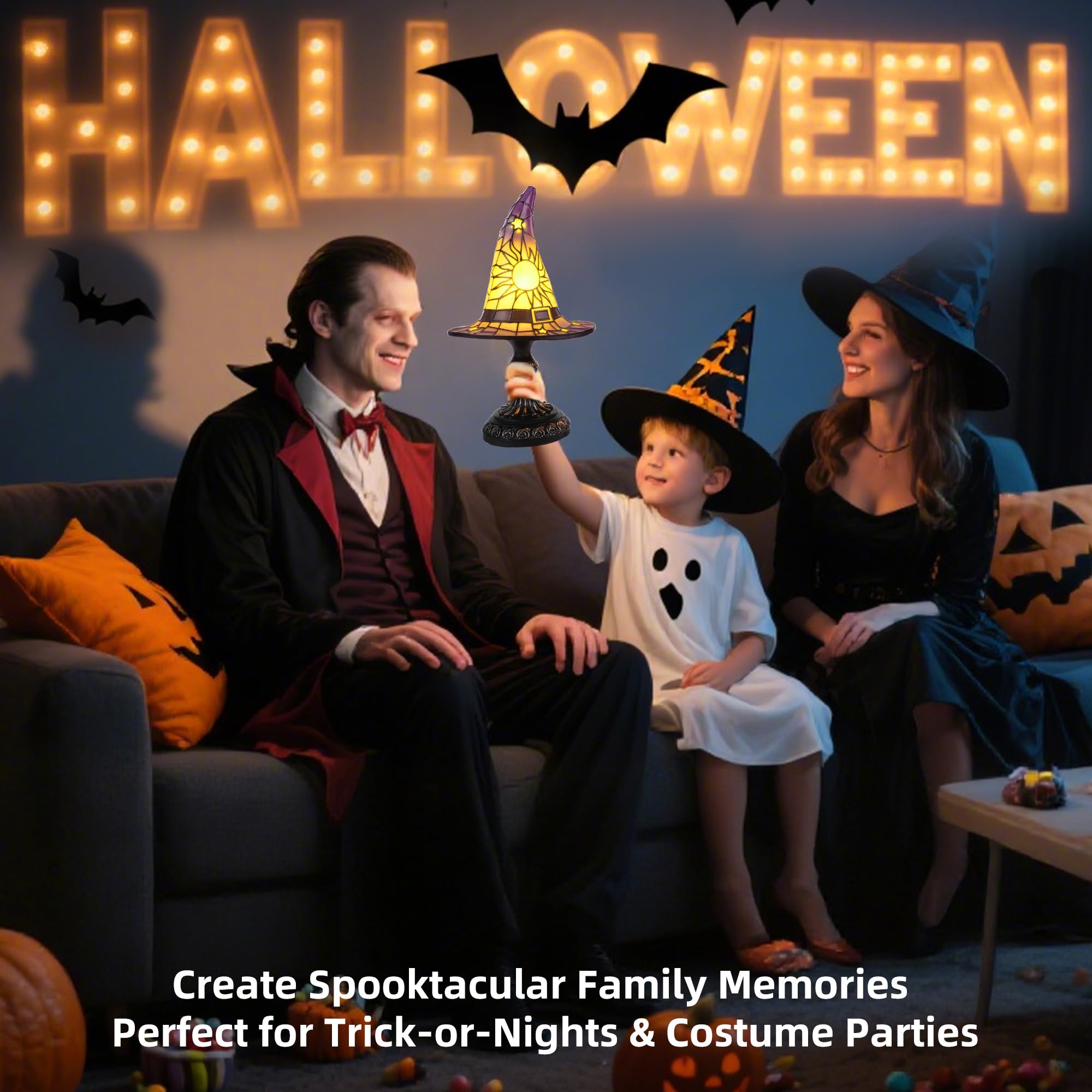 Lufstd Witch Hat Lamp - Stained Resin, Purple, Model NWMD1001, Ideal for Indoor & Outdoor Halloween Decoration