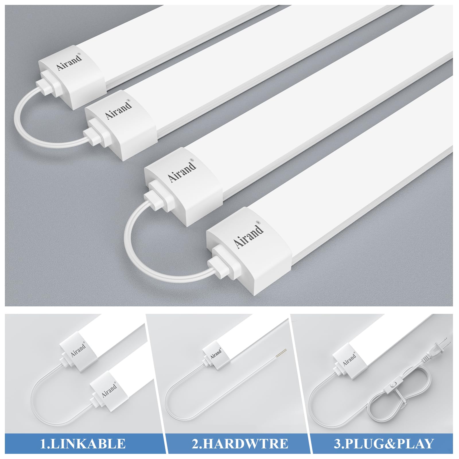 Airand Utility LED Light 2PCS Linkable Fixture 18W Waterproof Tube Light 2FT White