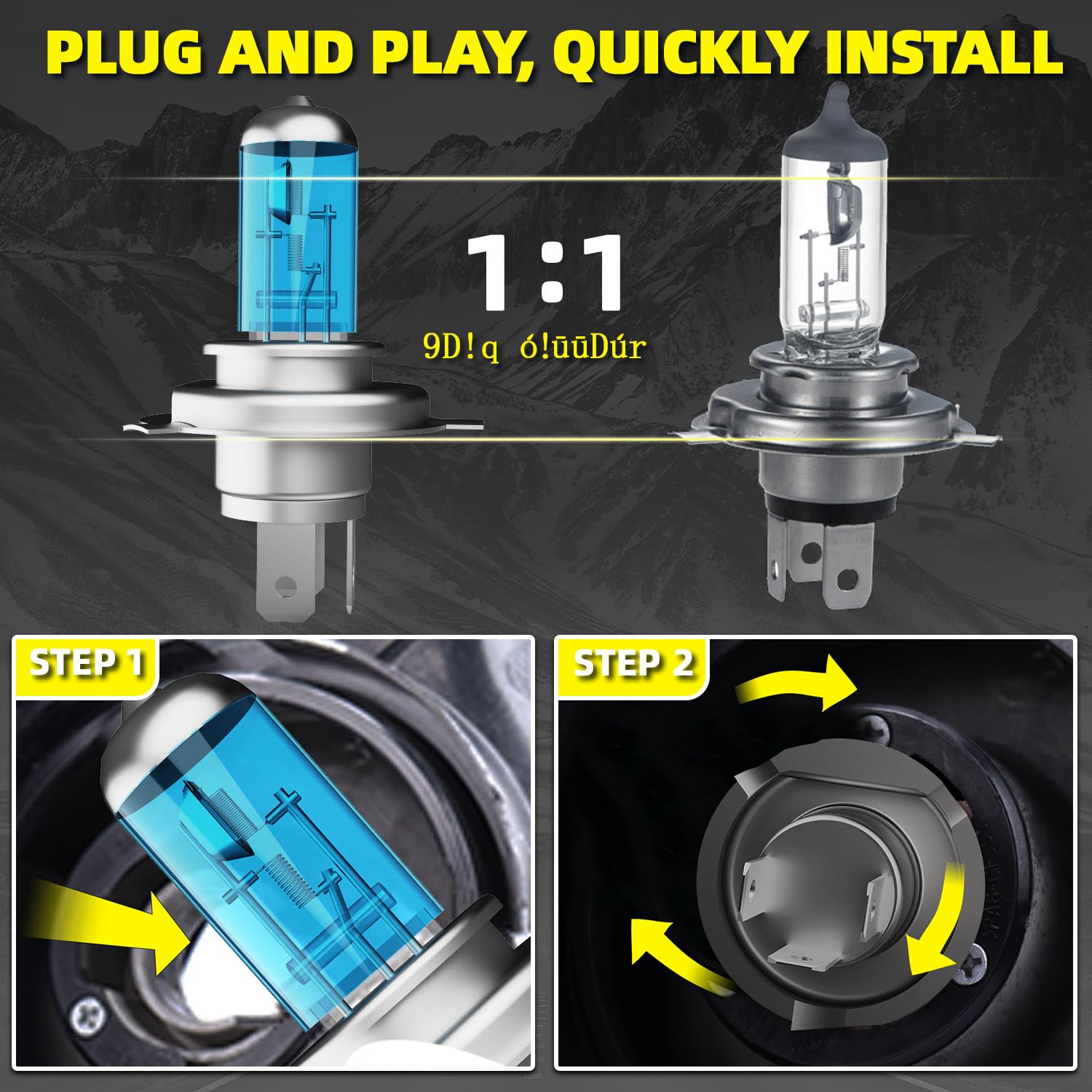 DMEPUGI Headlight Bulbs Fit For Toyota RAV4 1996-1997,2001-2005, 9003 High Low Dual Beam Combo, Super Bright 5500K White Light H