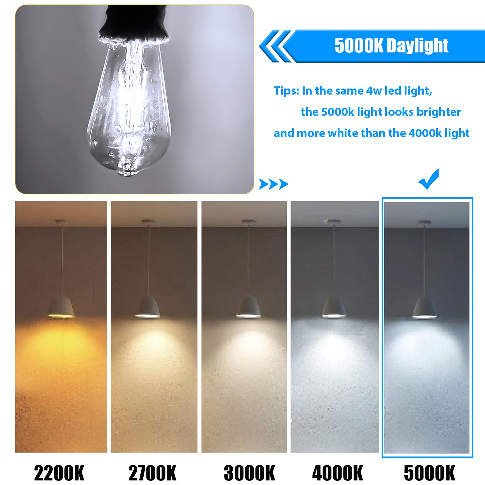 Winsaled 16 Pack Led Edison Bulbs 40W Equivalent, Dimmable 4W Led Filament Bulb, 5000K Daylight St19 Light Bulb, 450Lm E26 Vinta