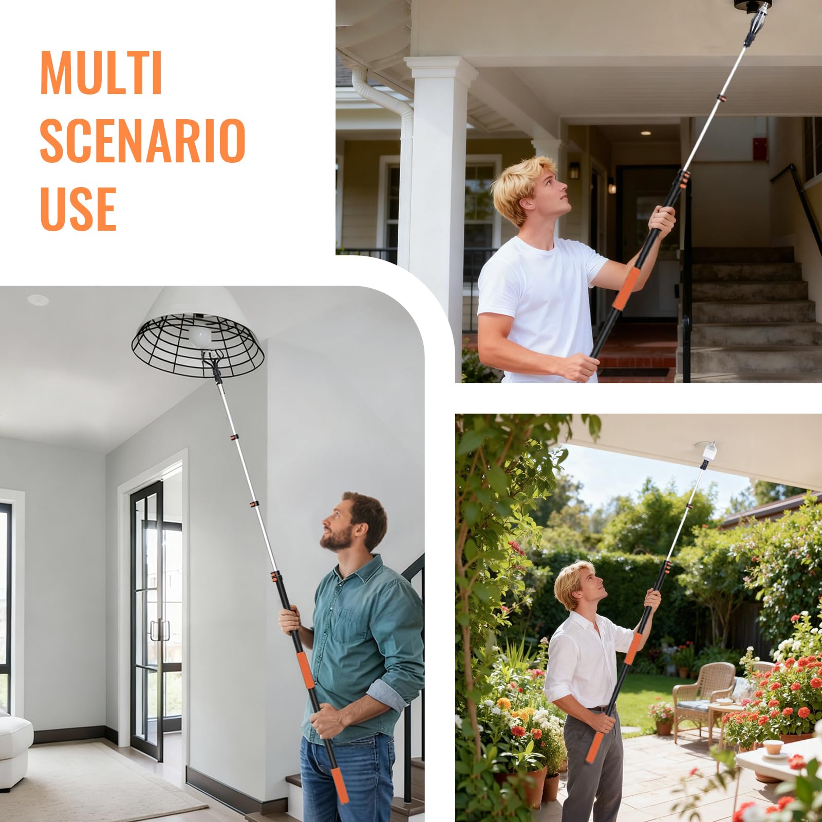 Generic Light Bulb Changer - 26FT Telescopic Extension Pole, Aluminum, Orange, Model BC-RCHLC-001, Ideal for High Ceilings and Recessed Lights