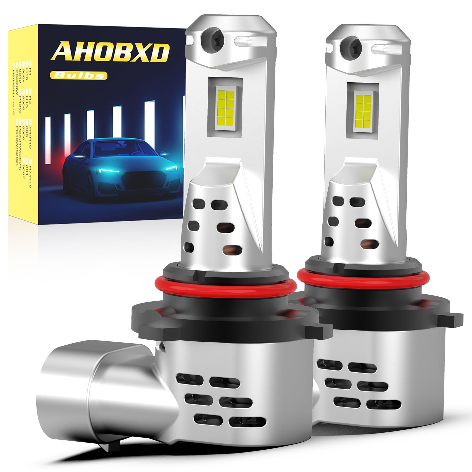 AHOBXD 9005 LED Fog Light Bulb, 6500K White, Aluminum, Model AHO-9005, Pack of 2, 9005/HB3 Size