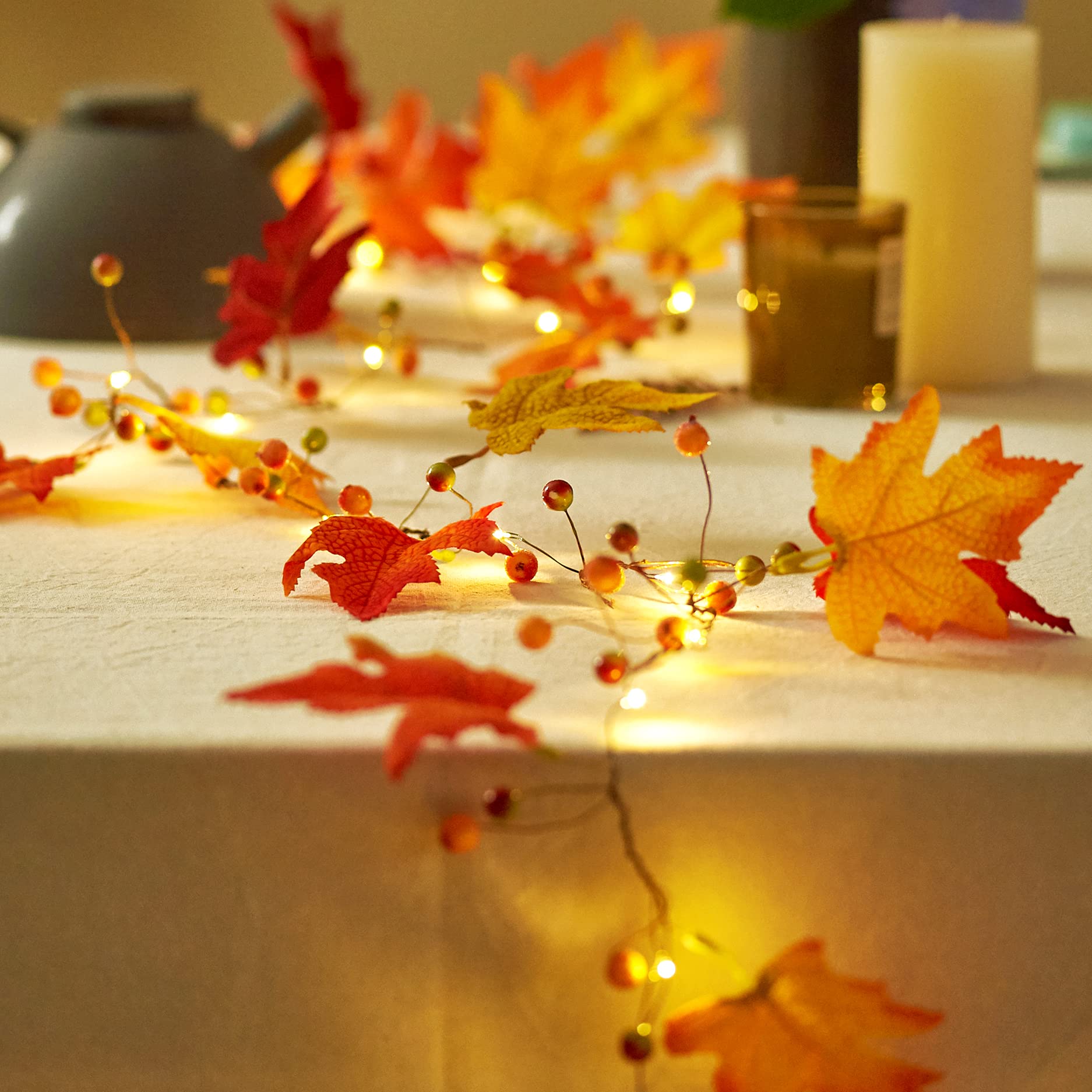 MIYA LIFE Fall Fairy Lights Cute String Lights with Thanksgiving Decor Fall Garland with Lights Battery Operated for Fall Lights Indoor Decoration (Maple Garland)