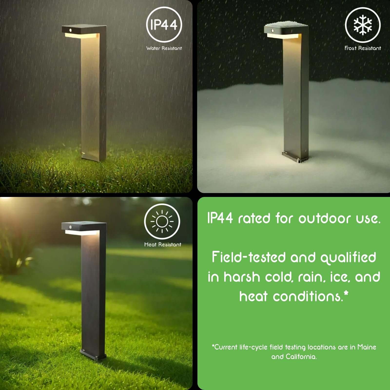 VerLuce Solar Pathway Lights - PIR Sensor, 3000K, IP44, 4 Pack, Black, 20.5" - Rechargeable Battery Lasts Up to 55 Hours