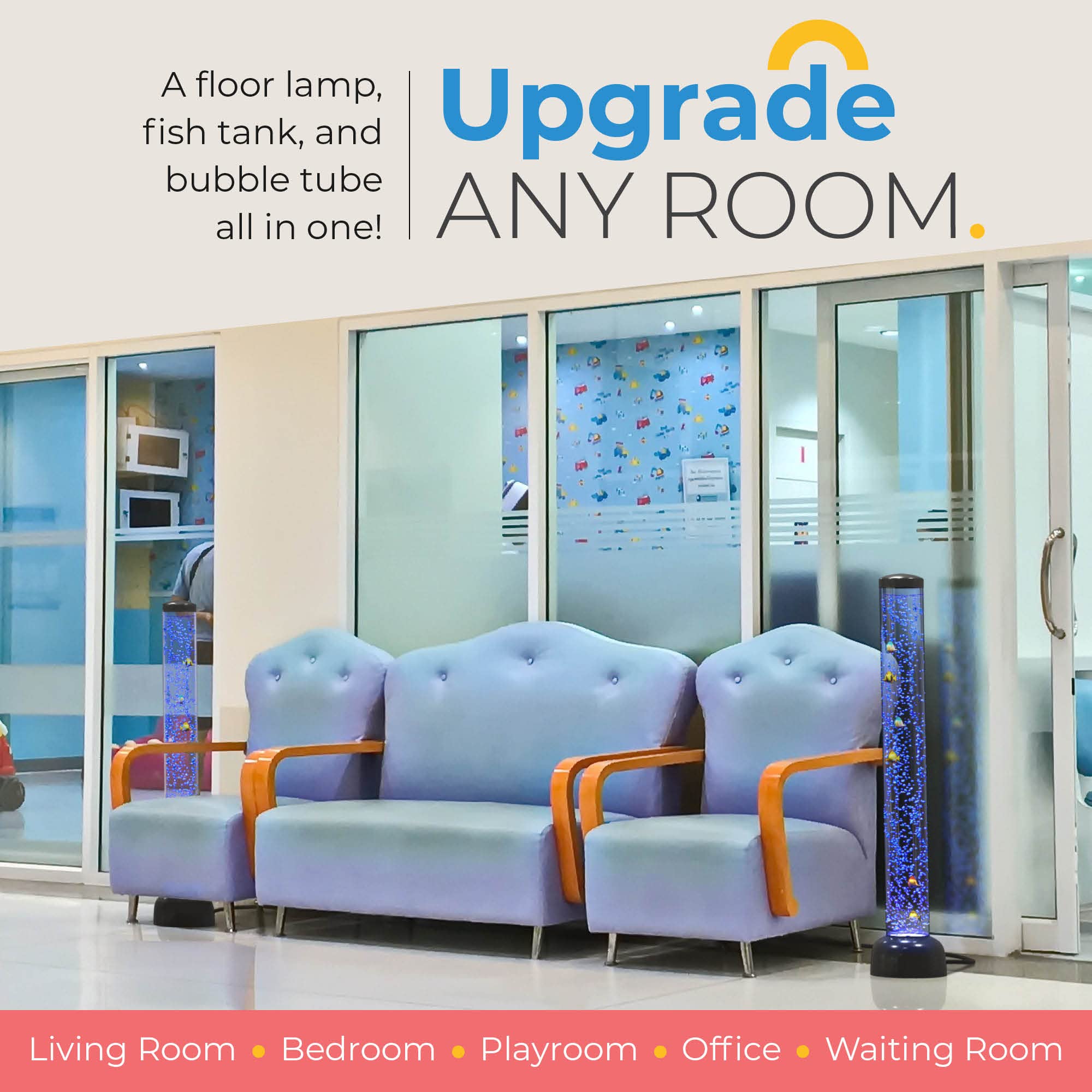 Playlearn 3.3Ft Bubble Tube With Remote Control - 8 Fake Fish - Color Changing Led Lights - Sensory Bubble Lamp – Fake Fish Tank Floor Lamp