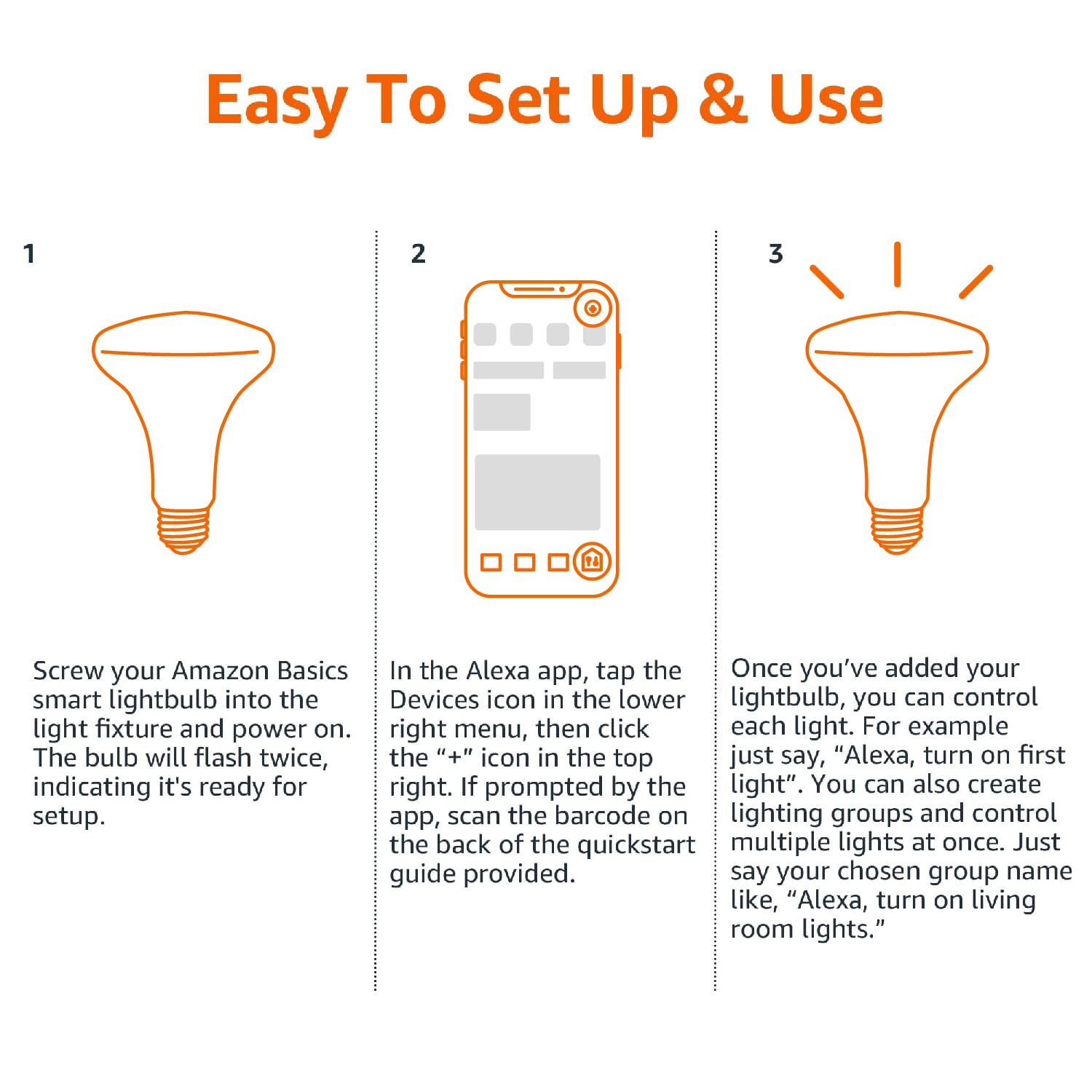 Amazon Basics Smart Br30 Led Light Bulb, Dimmable Soft White (2700K), 60W Equivalent, 800Lm, Works With Alexa Only, 2.4 Ghz Wi-F