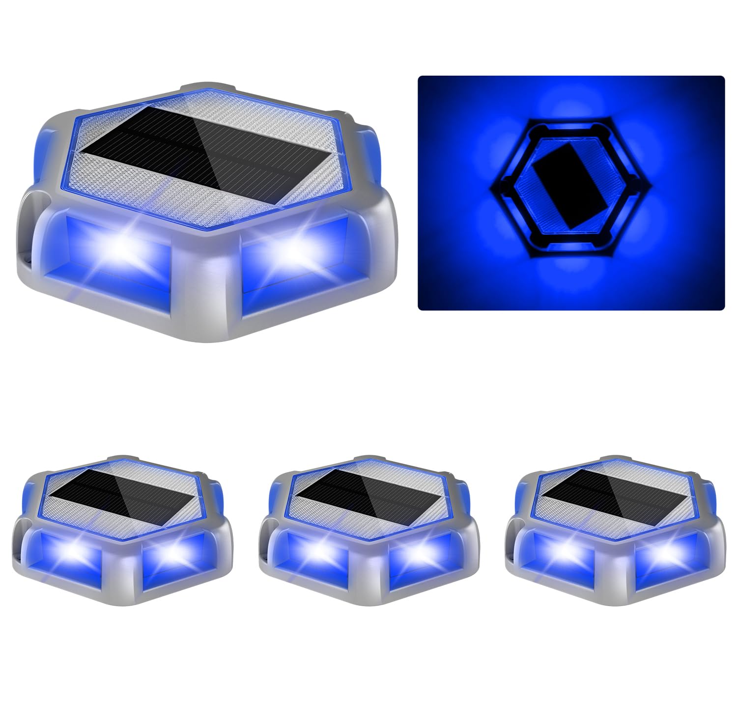 CREPOW Solar Deck Lights Driveway Dock Lights 4 Pack, Waterproof Outdoor Solar Powered LED Driveway Marker Light Aluminum Warnin