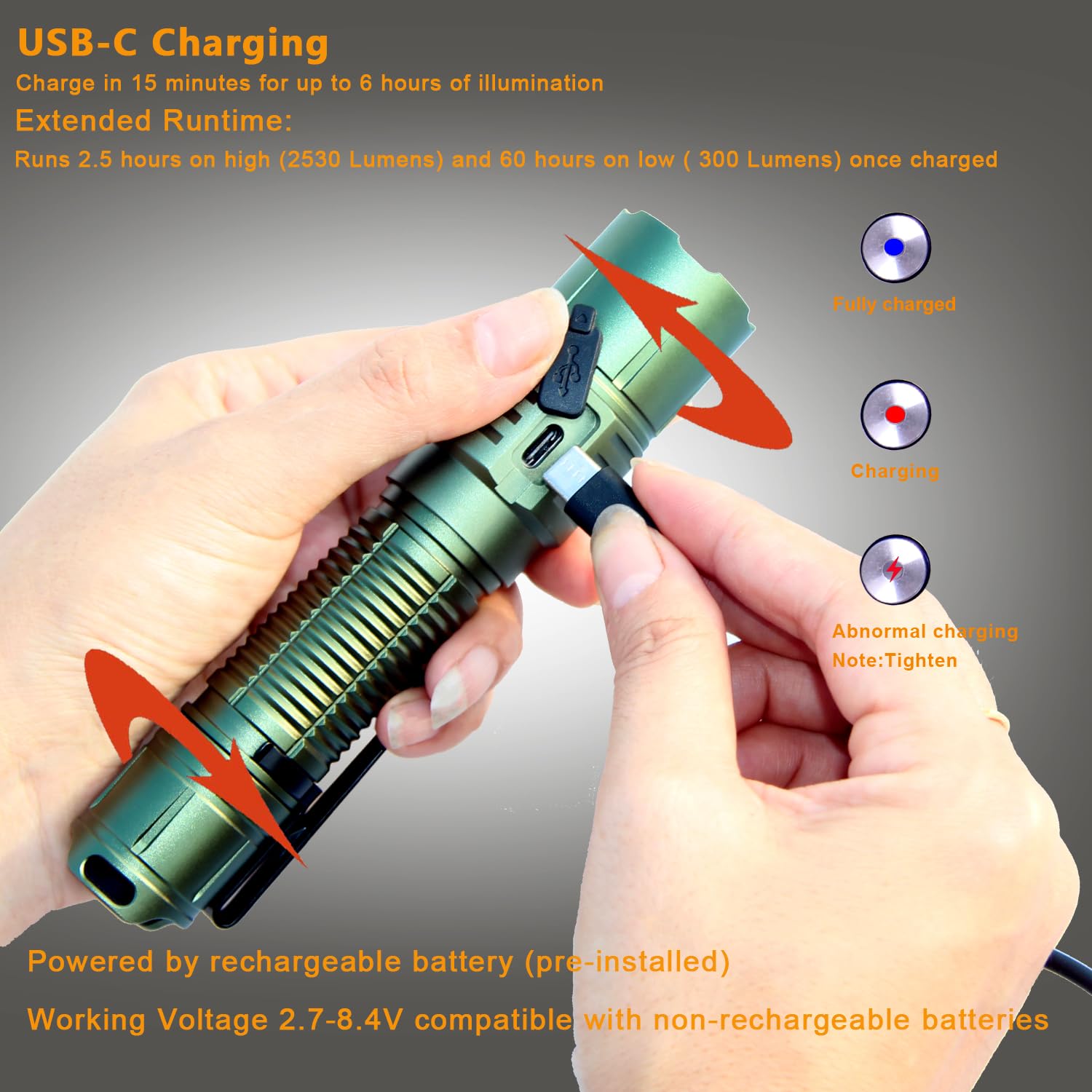 Soonfire Mx77 Military Grade Tactical Flashlight, High 2530 Lumen Police Flashlight With Holster, Long 362 Mters Throw, For Outd