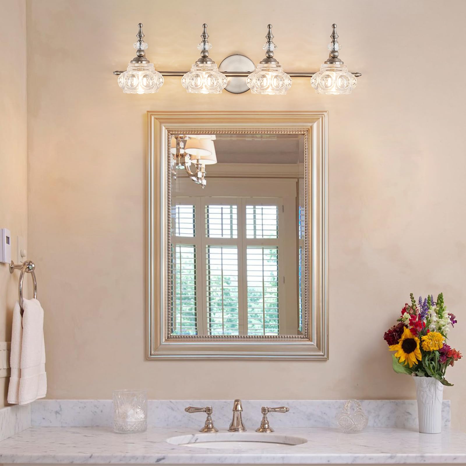 Vintage Brushed Nickel Bathroom Vanity Light Fixtures Modern 4-Light Vanity Lights Bathroom Lighting Fixtures Vintage Wall Sconces Light Living Room Dining Room Vanity Lighting Fixtures Over Mirror