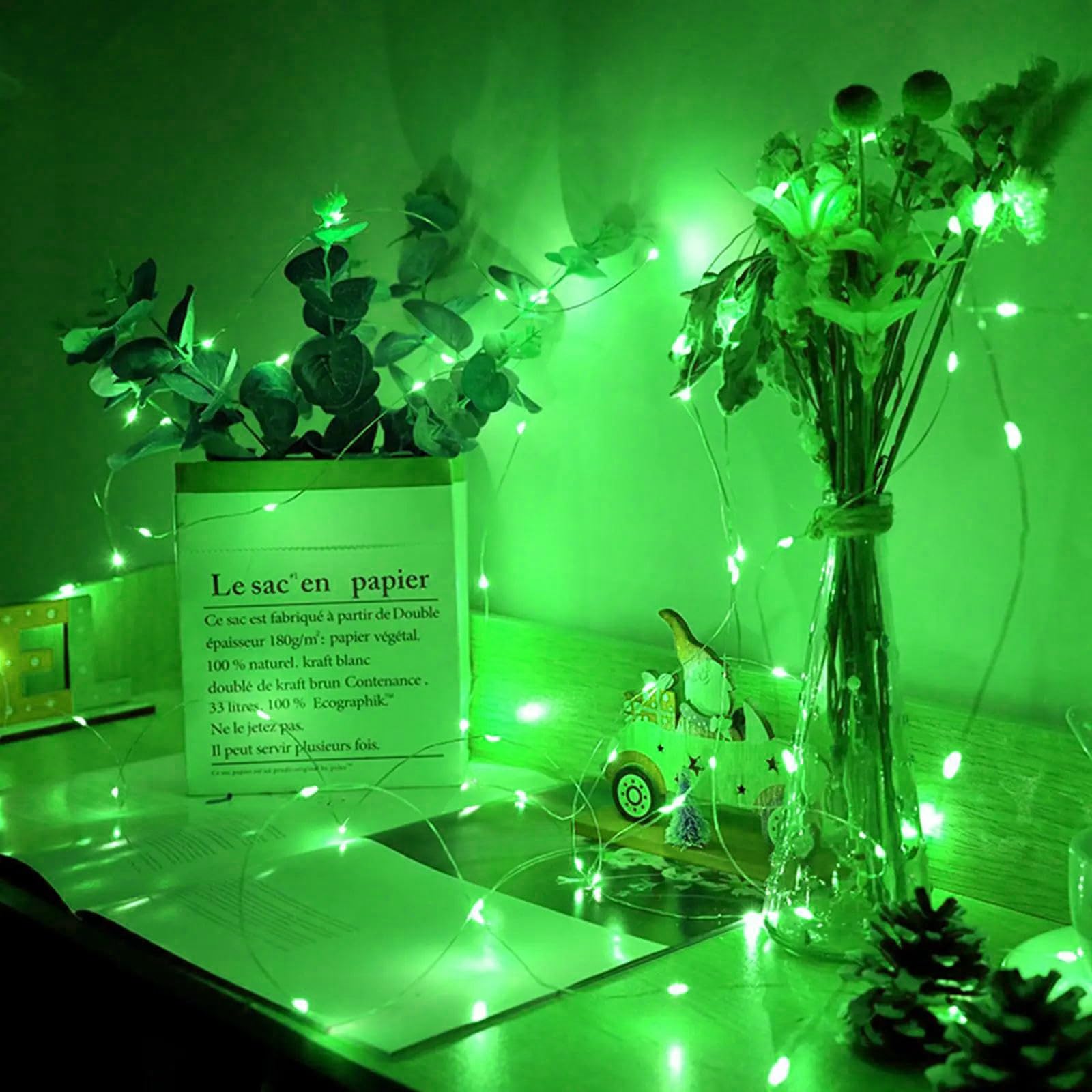chzk LED Fairy Lights, 20 Mini String Lights, 7Ft Waterproof, Battery Operated, Green, Model A01-Mini, 8 Pack