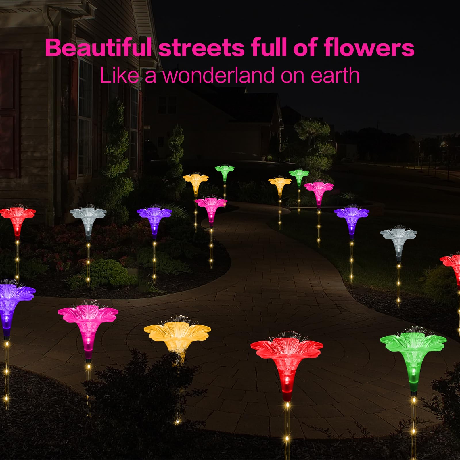 X-Giftkey Solar Garden Lights For Mom Gifts Decor Outdoor,6Pack Fiber Optic Lily Flowers With Unique Housewarming Gifts Outdoor,Solar Path Lights For Valentines Day/Mom/Wedding/Party/Yard Decor