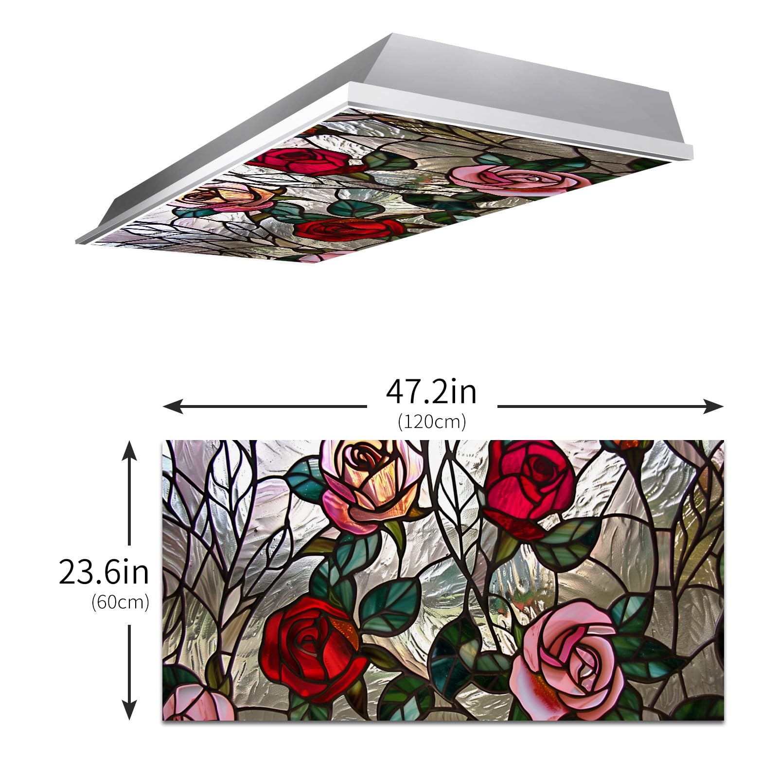 Msinmkok Fluorescent Light Covers For Ceiling Lights Classroom Office 4X2Ft Stained Glass Pink Roses Decorative Drop Ceiling Lig