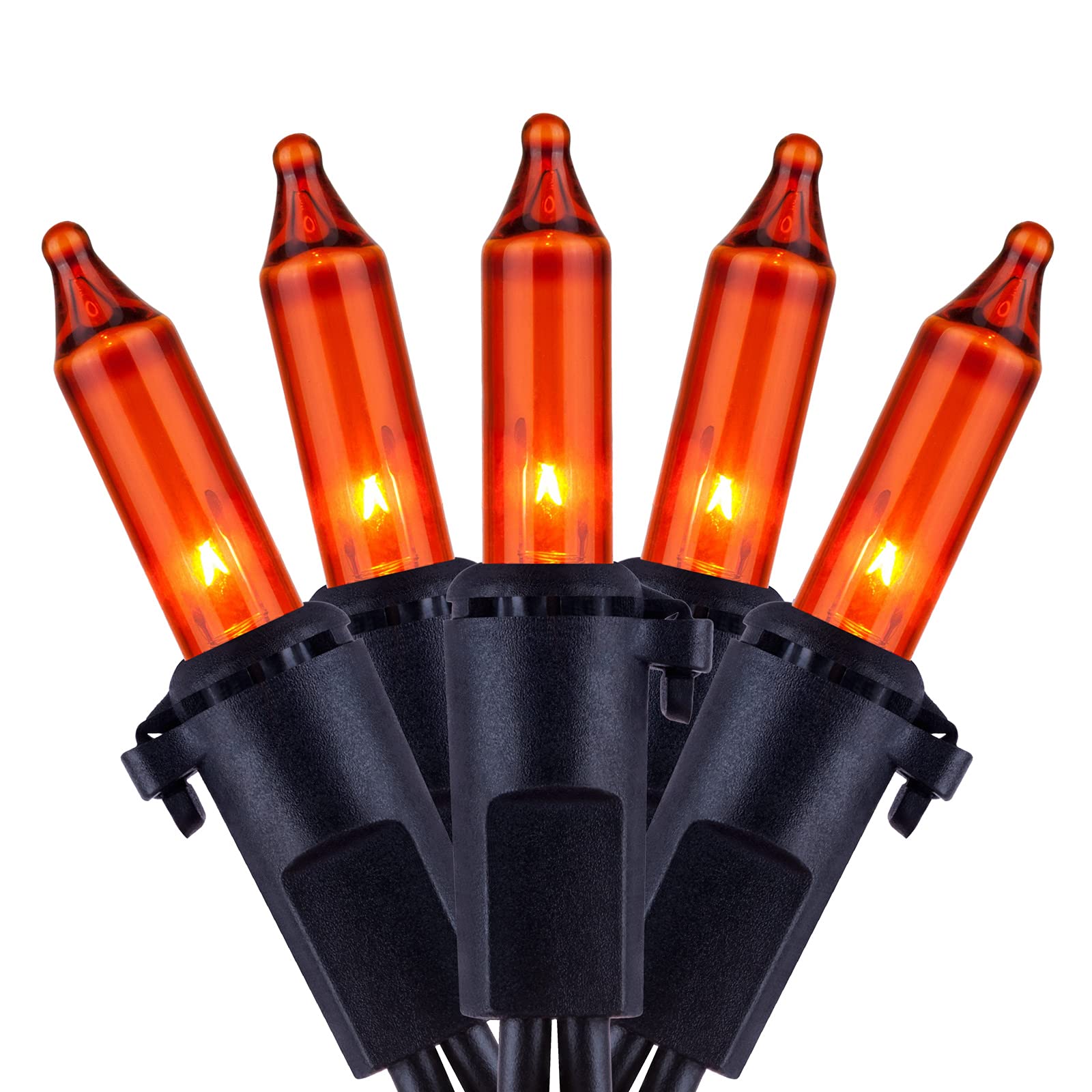 YULETIME Orange String Lights with Black Wire, 66 Feet 200 Count UL Certified Christmas Light, Pack of 2 Sets 33 Ft 100 Amber Mi