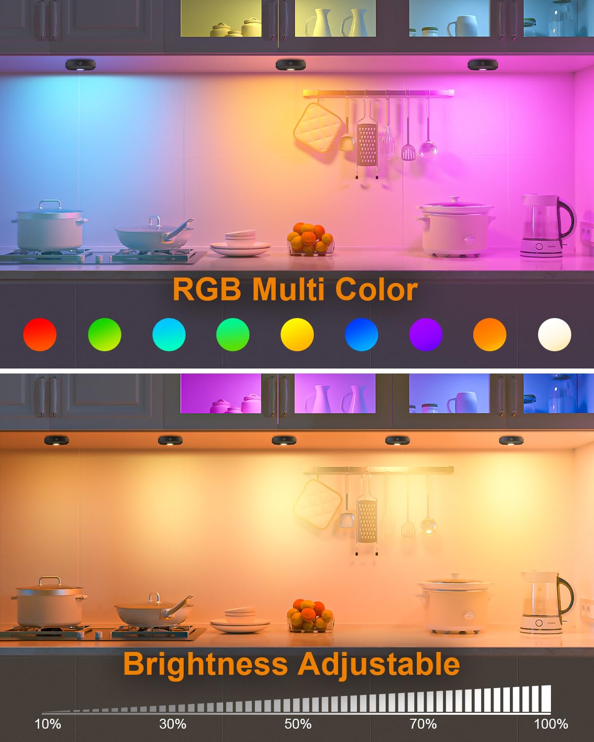 Willed Under Cabinet Lighting Wireless,Rgb Rechargeable Puck Lights With Remote Control,Battery Touch Tap Light With Timer Funct