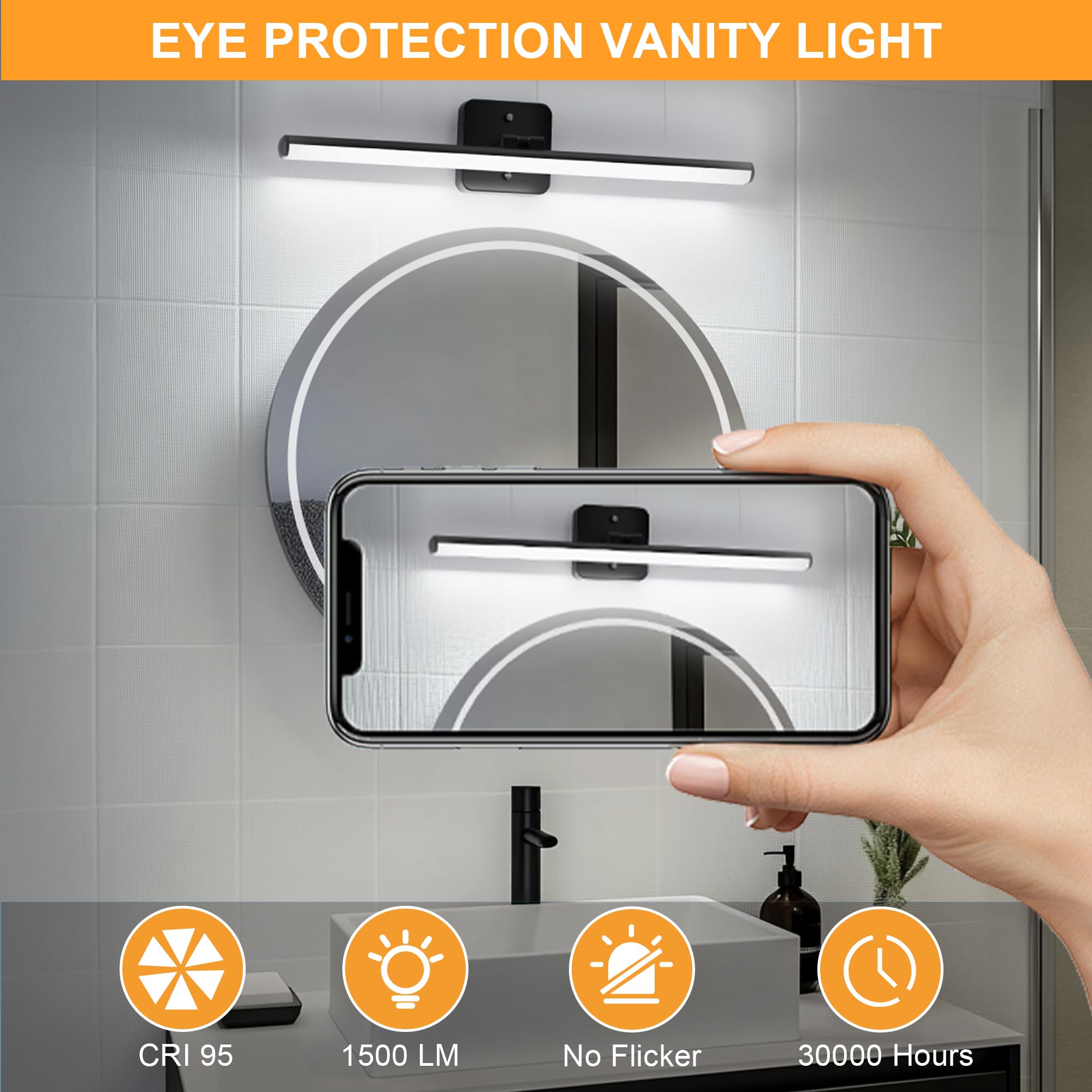 Sailstar Upgraded Bathroom Light Fixtures 23 inch Rotatable, Dimmable 15W 5CCT 1500LM IP44 Modern Bathroom Vanity Light Over Mir