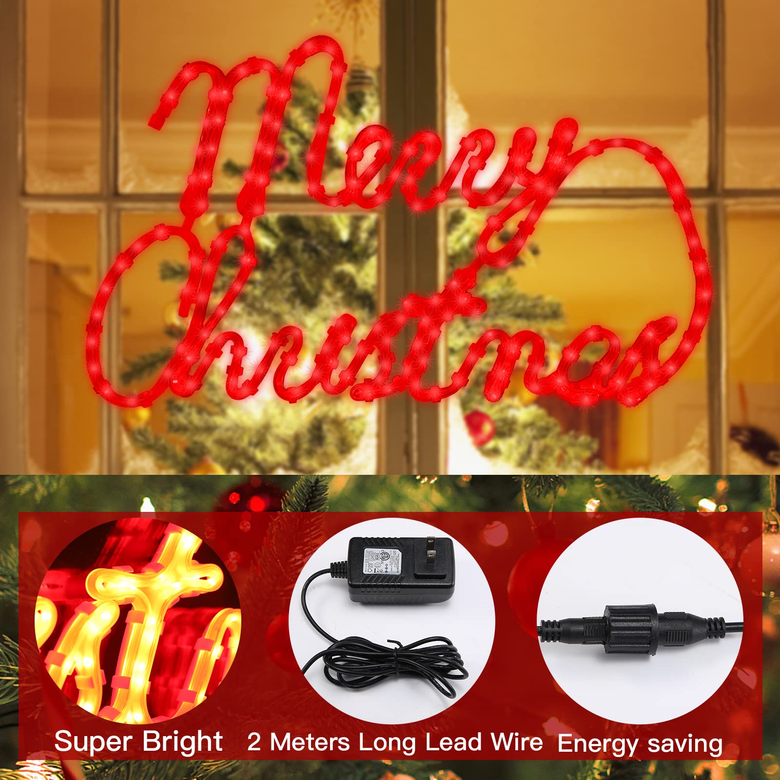 Xmasnova Christmas Window Silhouette Lights, 24 Inch, 180 LED, Double-Sided Decoration for Indoor Wall and Door, Model YHSL-180-F-8