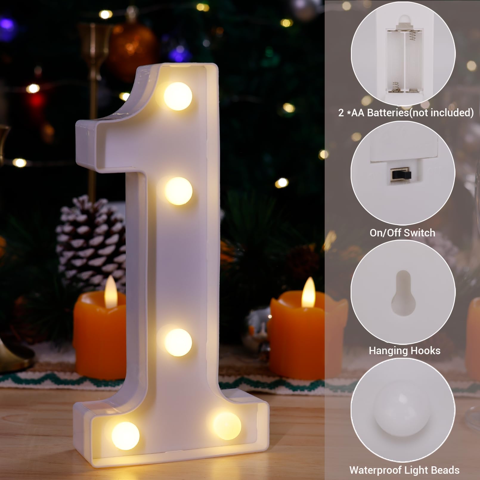 Tronsboo Led Marquee Sign Light Up Letters, Alphabet Light Up Letters Sign, Battery Powered Led Letter Lights For Night Light, Wedding, Birthday, Party, Christmas Or Home Decor (Number 1)