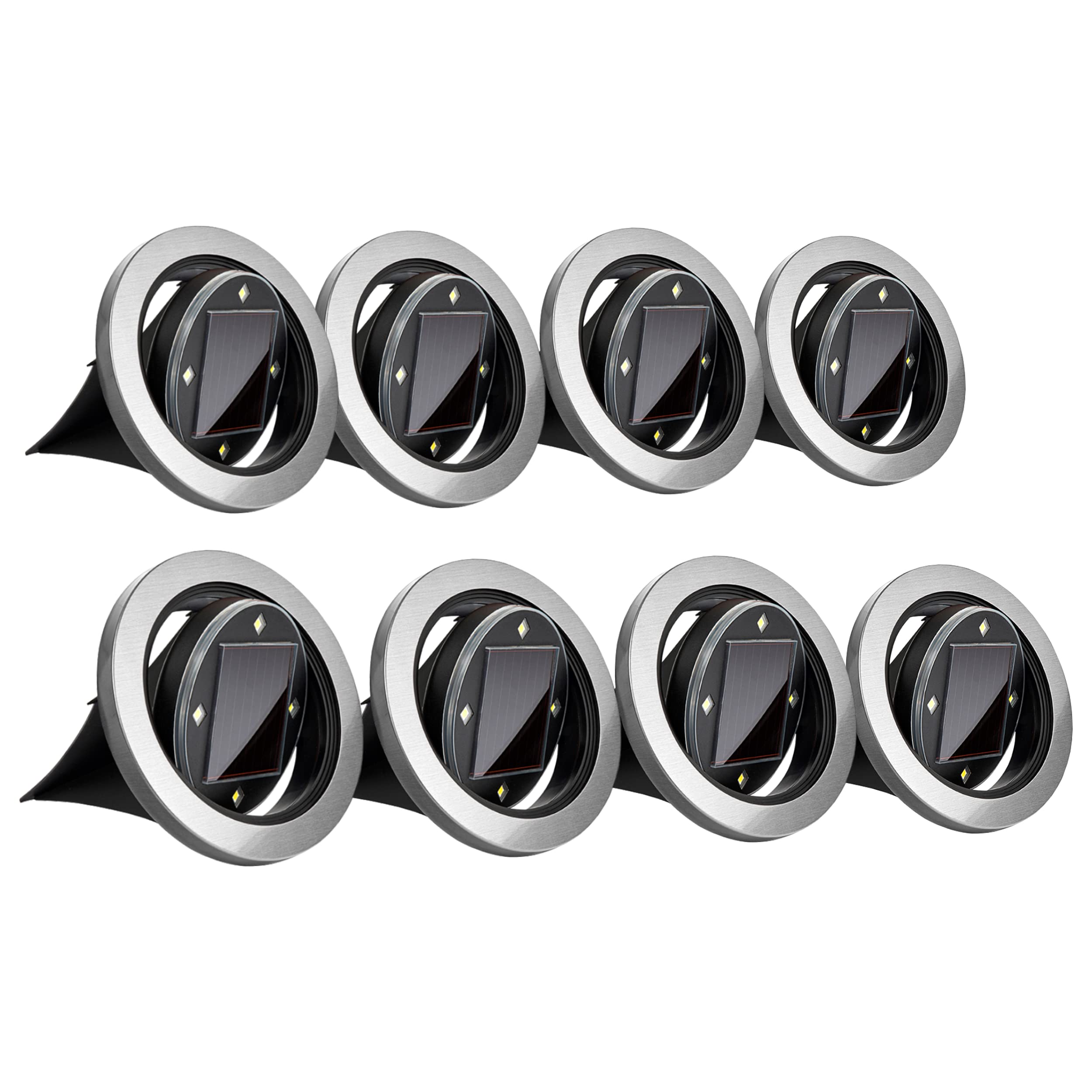Bell+Howell Solar-Powered 8-LED Swivel Disk Lights for Outdoor Use, Black, Set of 8