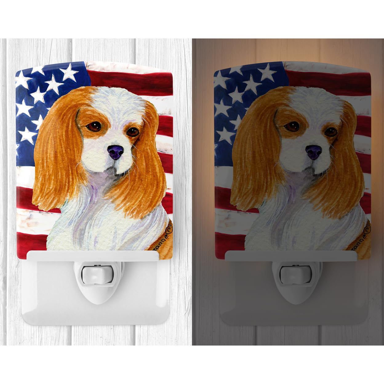 Carolines Treasures Ceramic Night Light, USA American Flag, Cavalier Spaniel, 6x4x3in, Multicolor, Model SS4012CNL