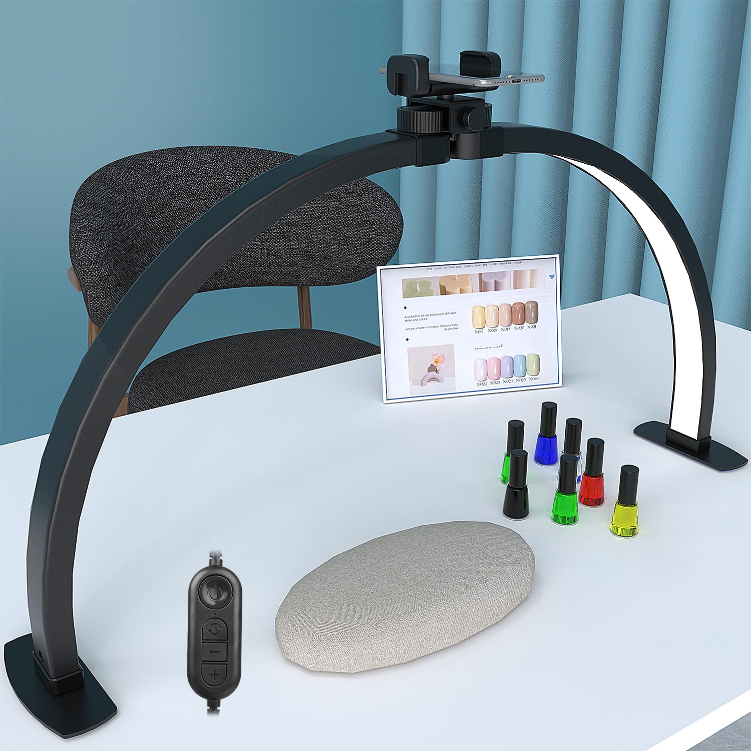 iVict Half Moon Light for Nail Desk, 29In 40W Nails Tech Light with Phone Stand, 10 Adjustable Brightness, 3 Color Temperature L