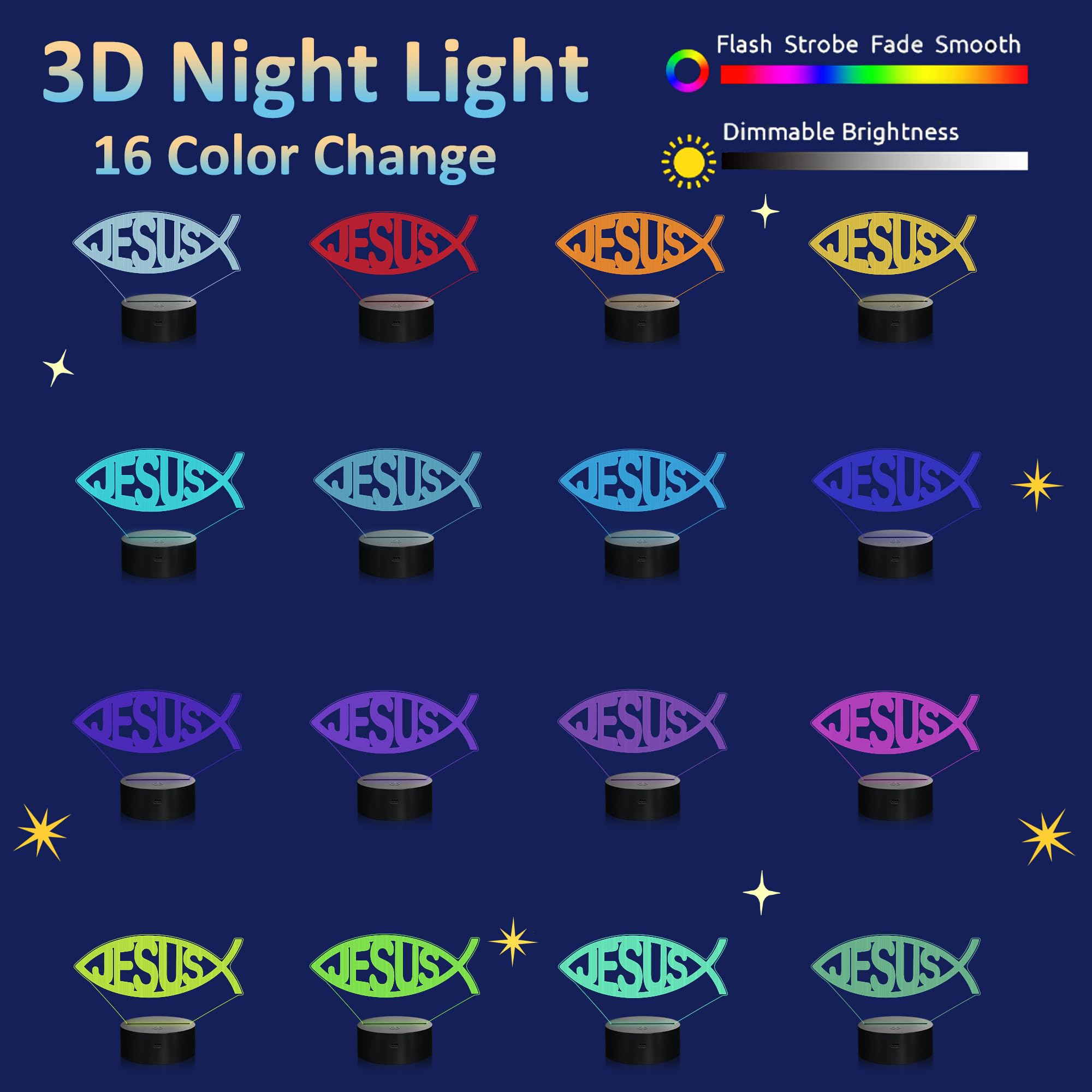Attivolife Jesus 3D Night Light LED Lamp with Remote Control, 16 Color Changing, Model FS-2810-9999