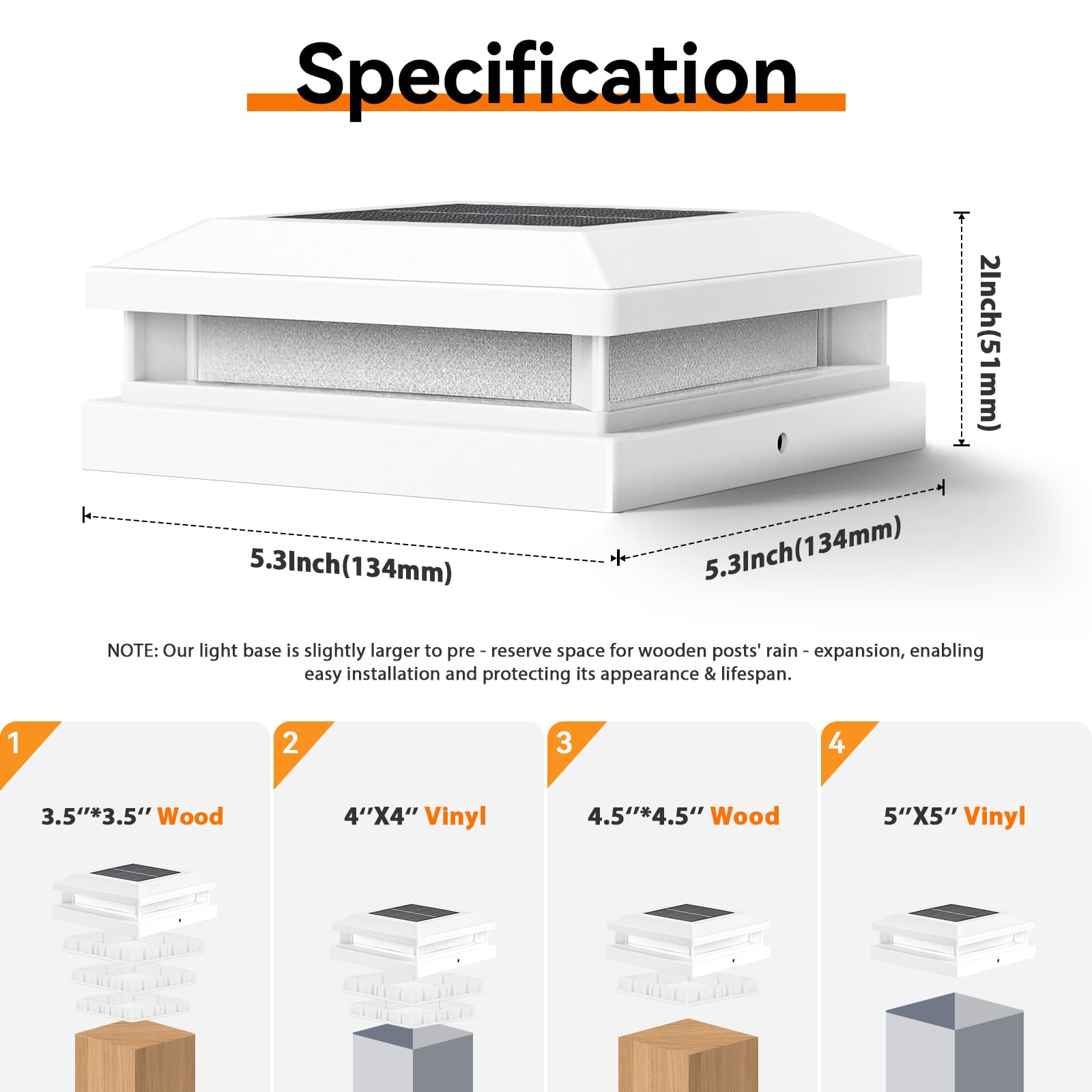 Brightever Solar Post Cap Lights - 8 Pack, Waterproof Outdoor Deck Lights, White, for 4x4/4.5x4.5/5x5 Posts, 16