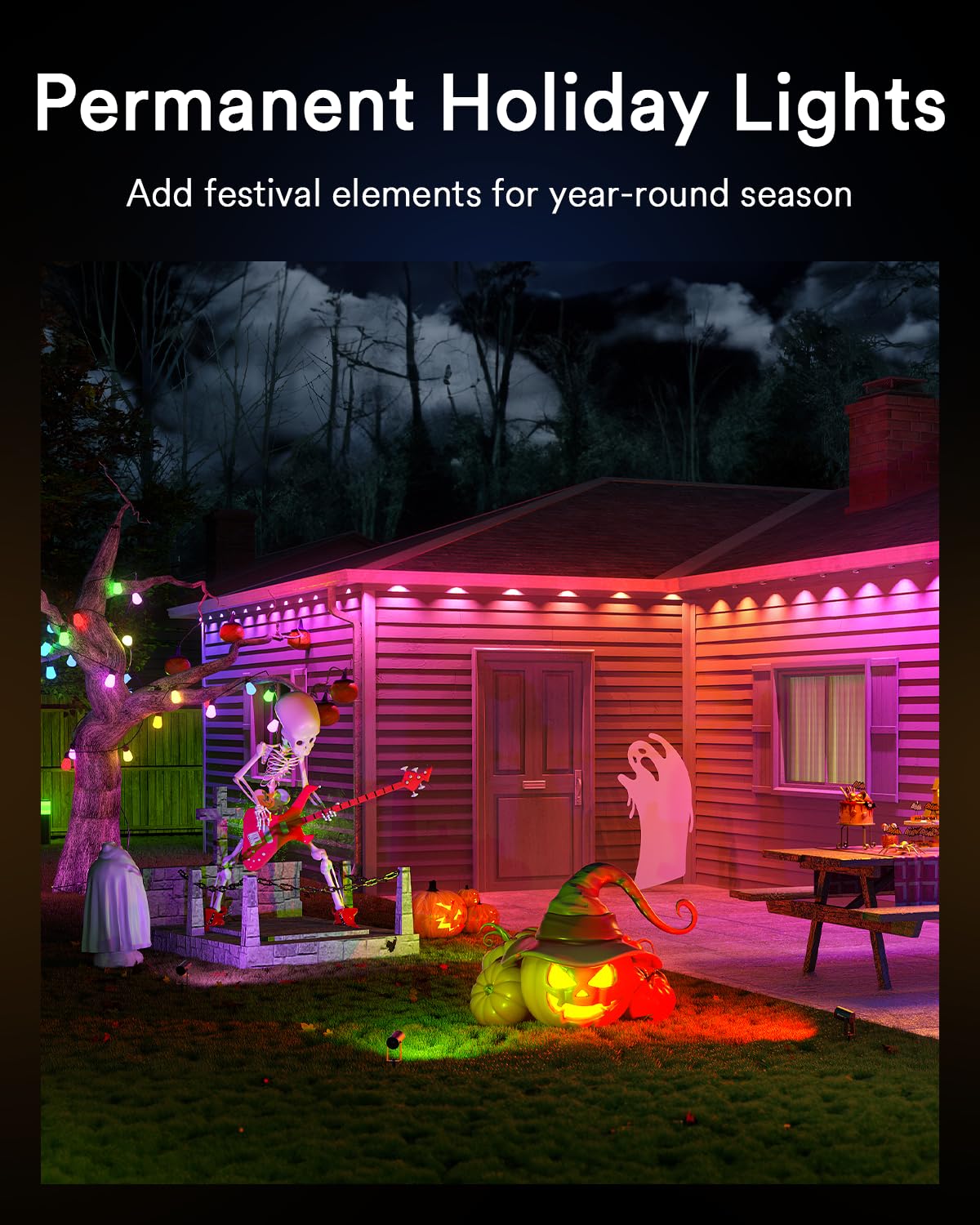 Lumary Permanent Outdoor Lights 100ft with 78 LED Lights, RGBAIWW Smart Eaves Lights IP65 Waterproof, Year-Round Outdoor Lightin