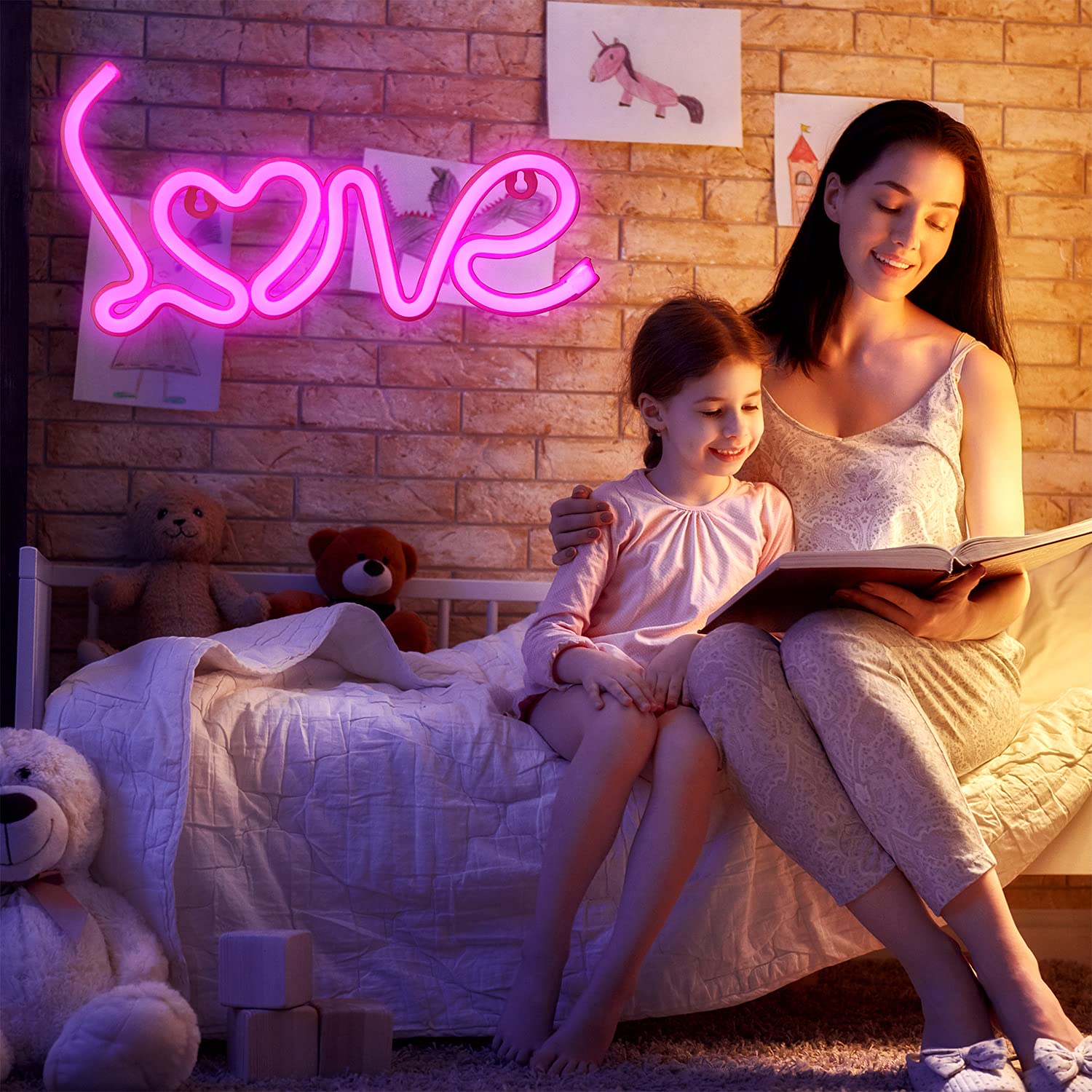 YAOZHOU Neon Sign Heart Love Letter Lights, Pink LED Decor, Battery/USB Operated, Small, Ideal for Home, Kids Room, Party, Wedding