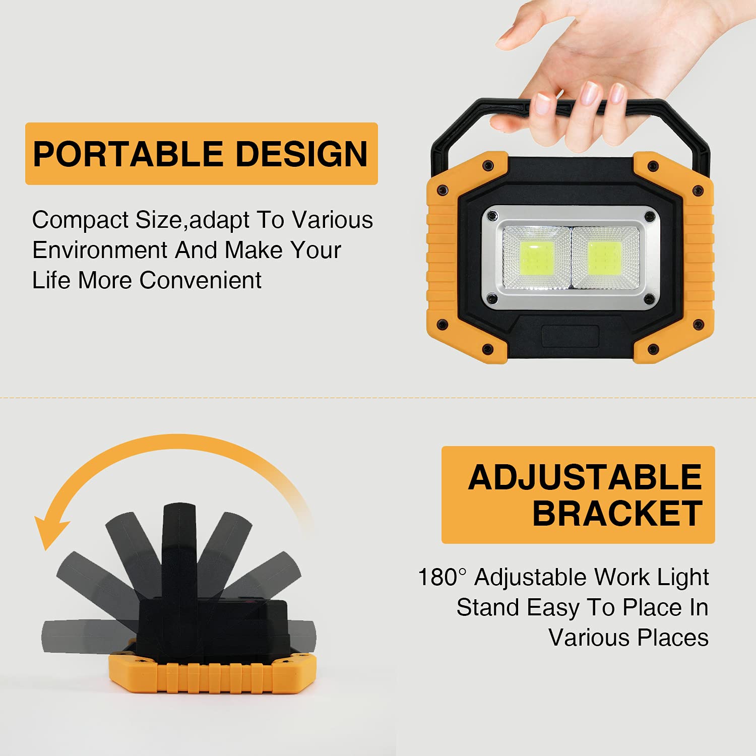 Tekstap Led Work Light Rechargeable, 30W 2000Lm Portable Waterproof Rechargeable Work Lights With Stand, Battery Powered Cob Flo