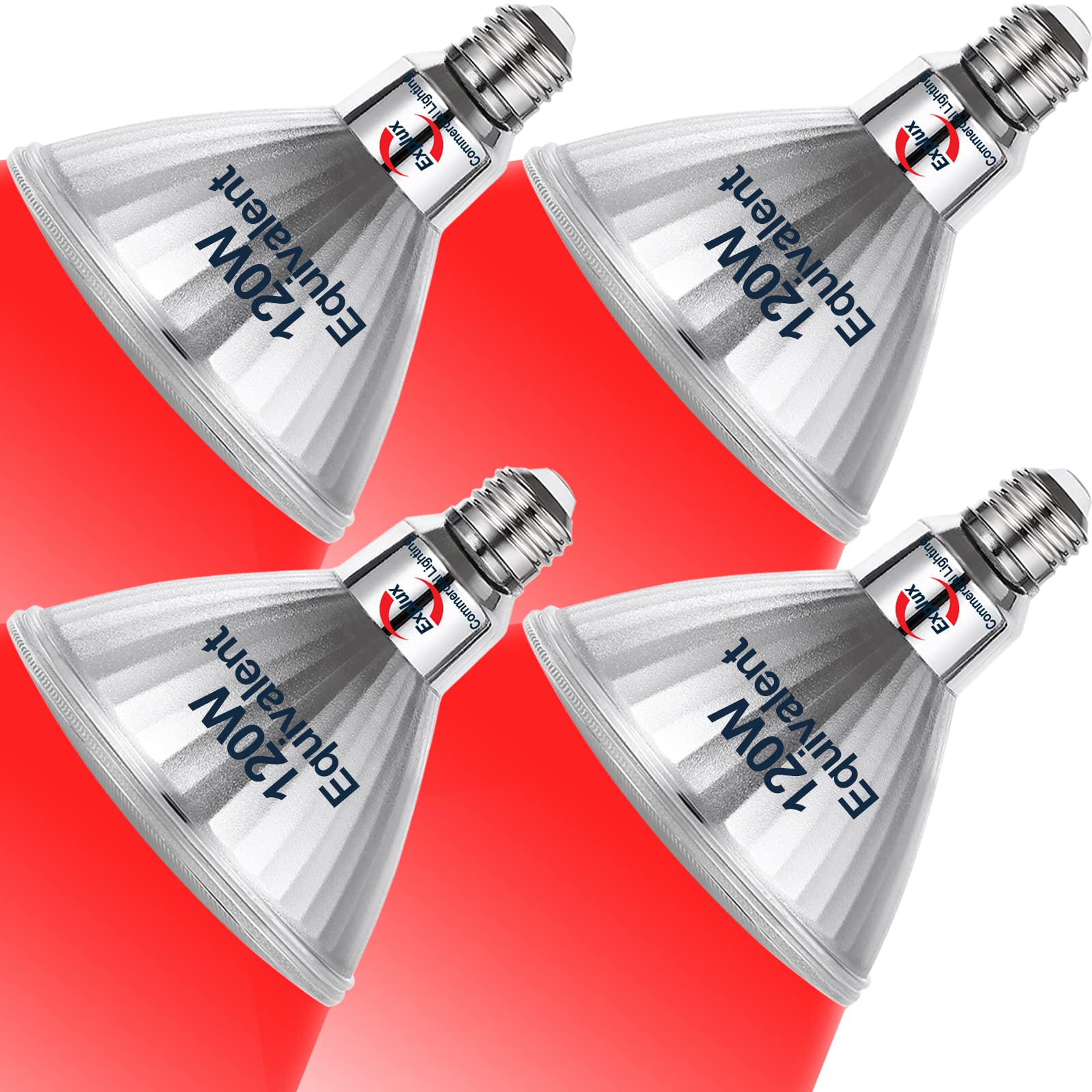 Explux Outdoor-Tough Full Glass LED PAR38 Flood Red Light Bulbs, 120W Equivalent, Weatherproof & Anti-Ageing, Dimmable, Red Colo