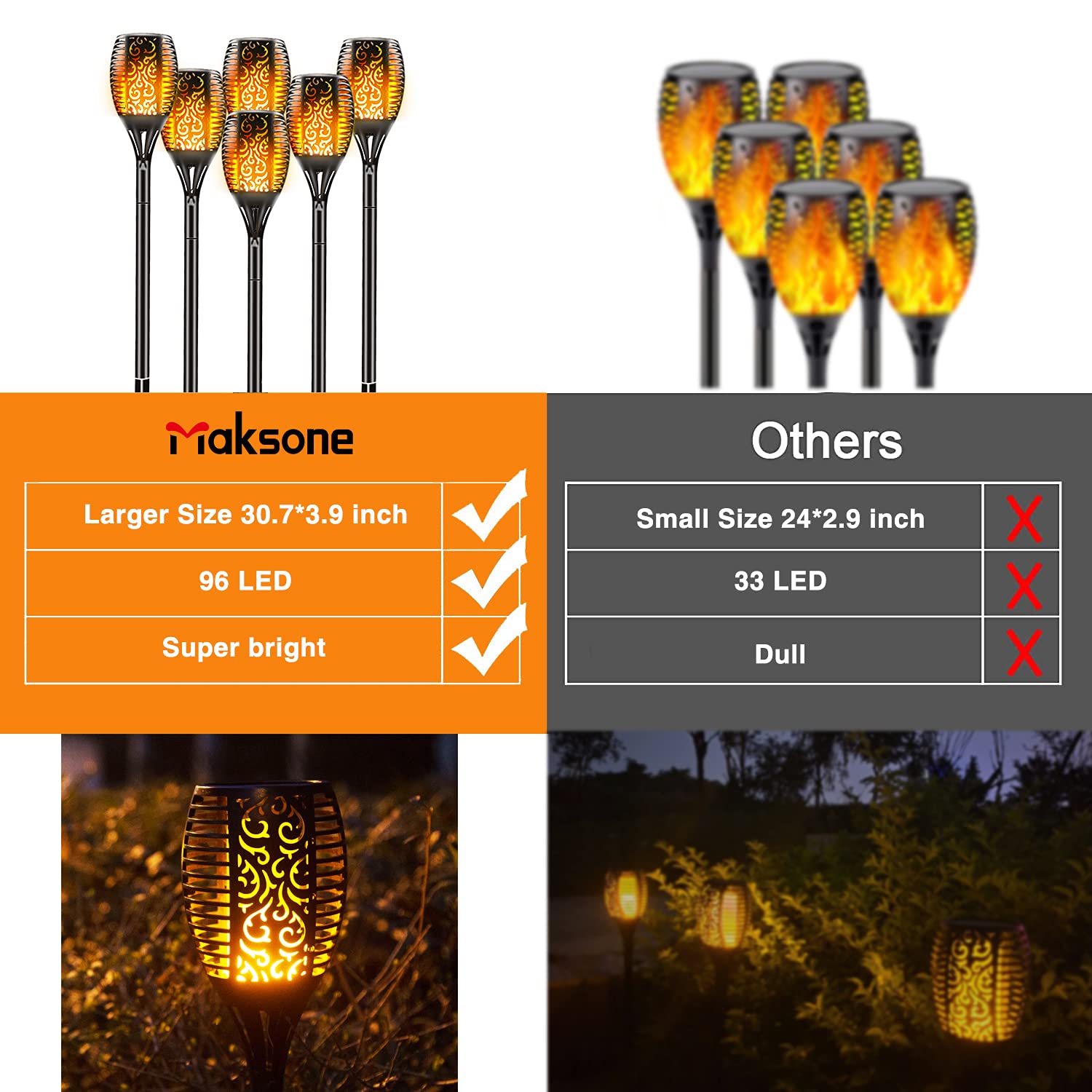 Maksone 6 Pack Solar Led Torches - Waterproof Flickering Flame Lights For Outdoor Decor