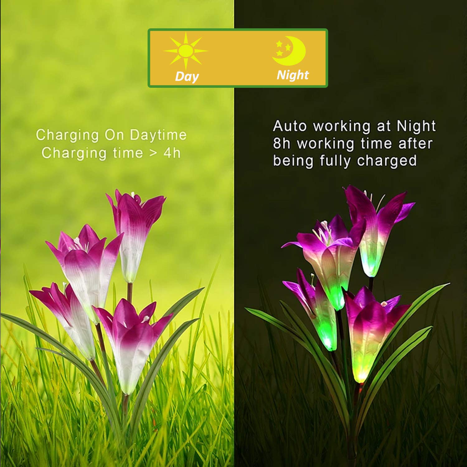 ANGMLN Solar Flowers Lights, 4 Pack, 16in Bigger Head, Multicolor, Garden Stake Decoration, Model 78291127