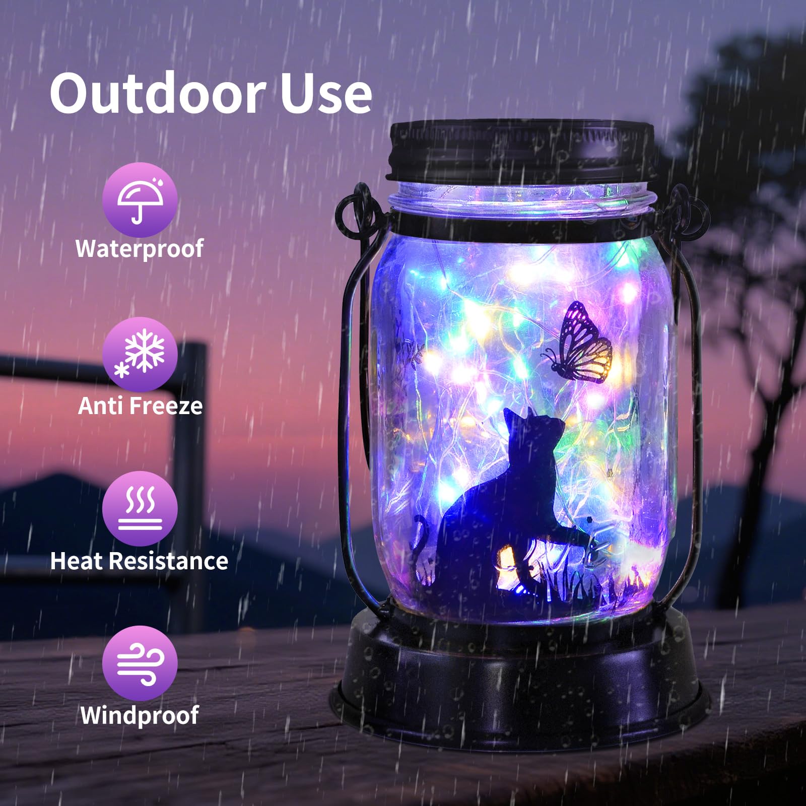 Kyoryuger Cat Solar Lantern - Colorful Cat Design for Garden, Patio, Porch - Ideal Gift for Cat Lovers and Pet Memorials