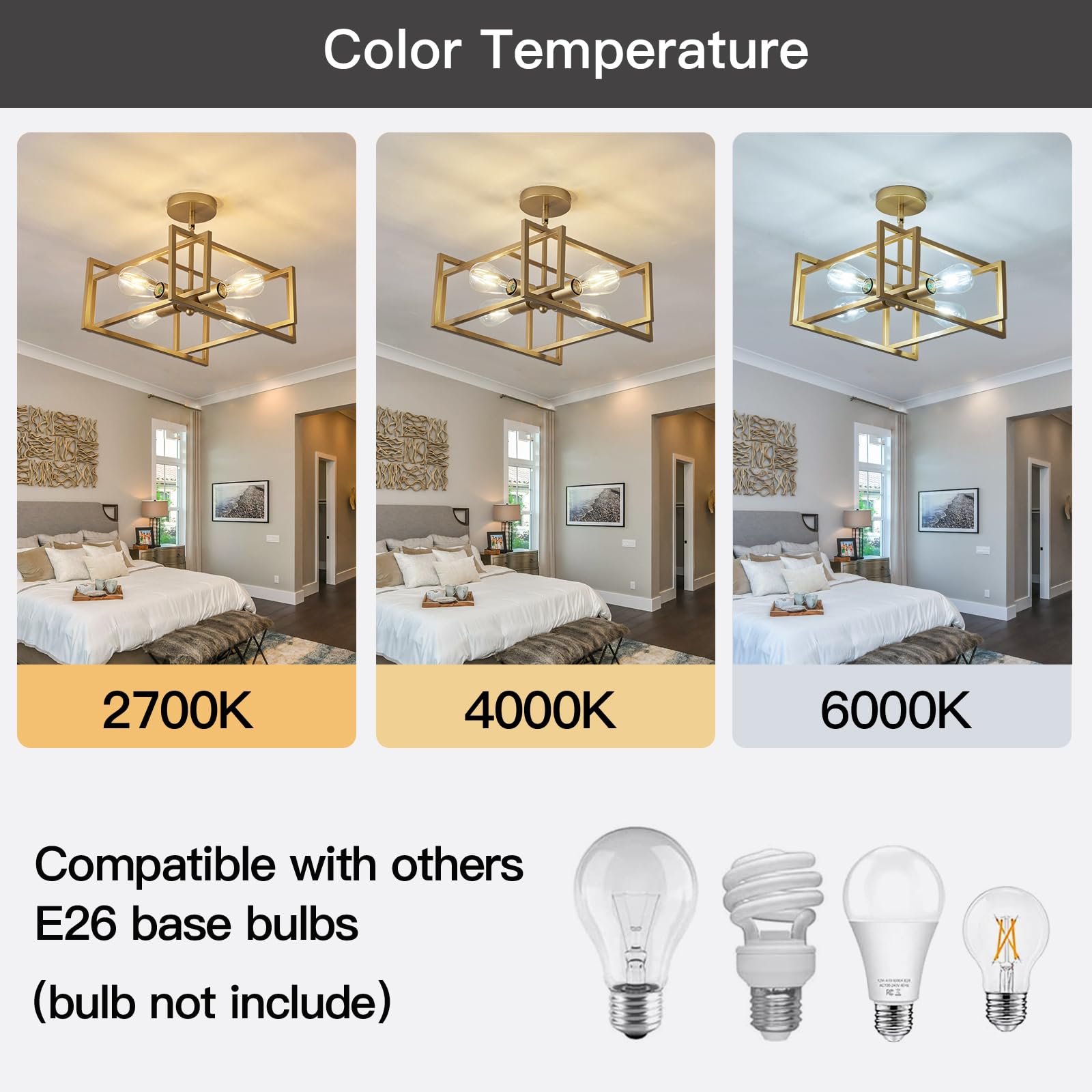 Zglaojt 4-Lights Ceiling Light Gold Light Fixture Industrial Flush Mount Ceiling Light Farmhouse Chandelier Lighting For Kitchen