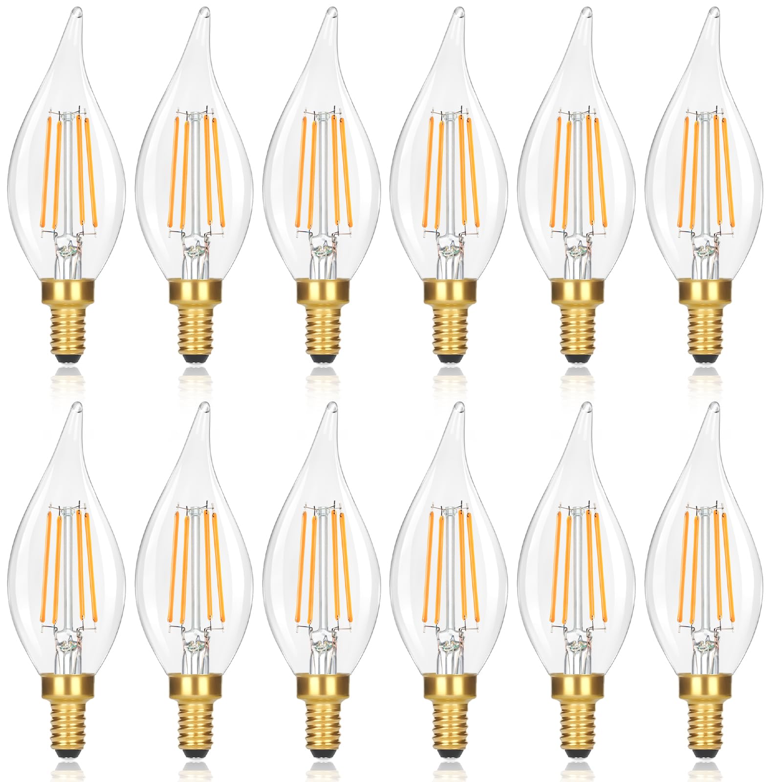 Gobright E12 Led Candelabra Bulbs 60 Watt Equivalent, 2700K Soft Warm White Dimmable Chandelier Light Bulbs, 6W 630Lm Flame Tip 