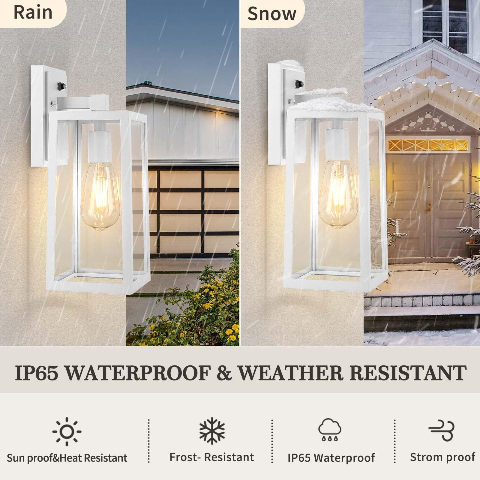 PARTPHONER Outdoor Wall Lights, Waterproof Aluminium & Glass Sconce Lamp, 2-Pack, White, Model QGBD-W