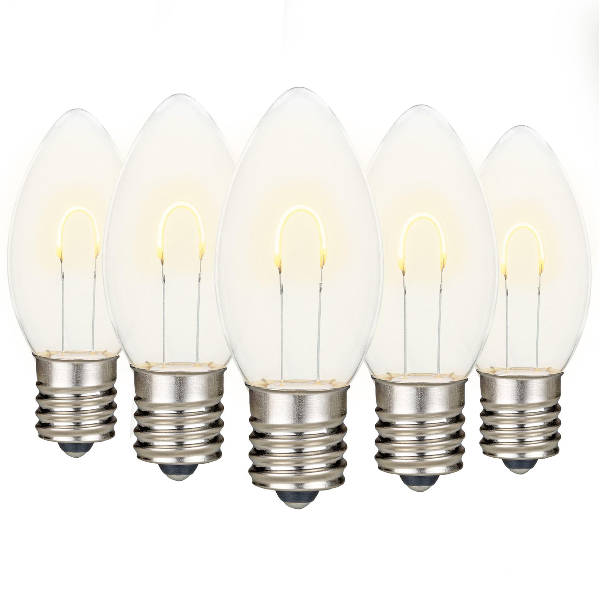 Festive Living 25 Pack Warm White C9 LED Replacement Bulbs - Dimmable U-Shaped Flex Filament, Shatterproof Plastic C9 Bulbs, E17
