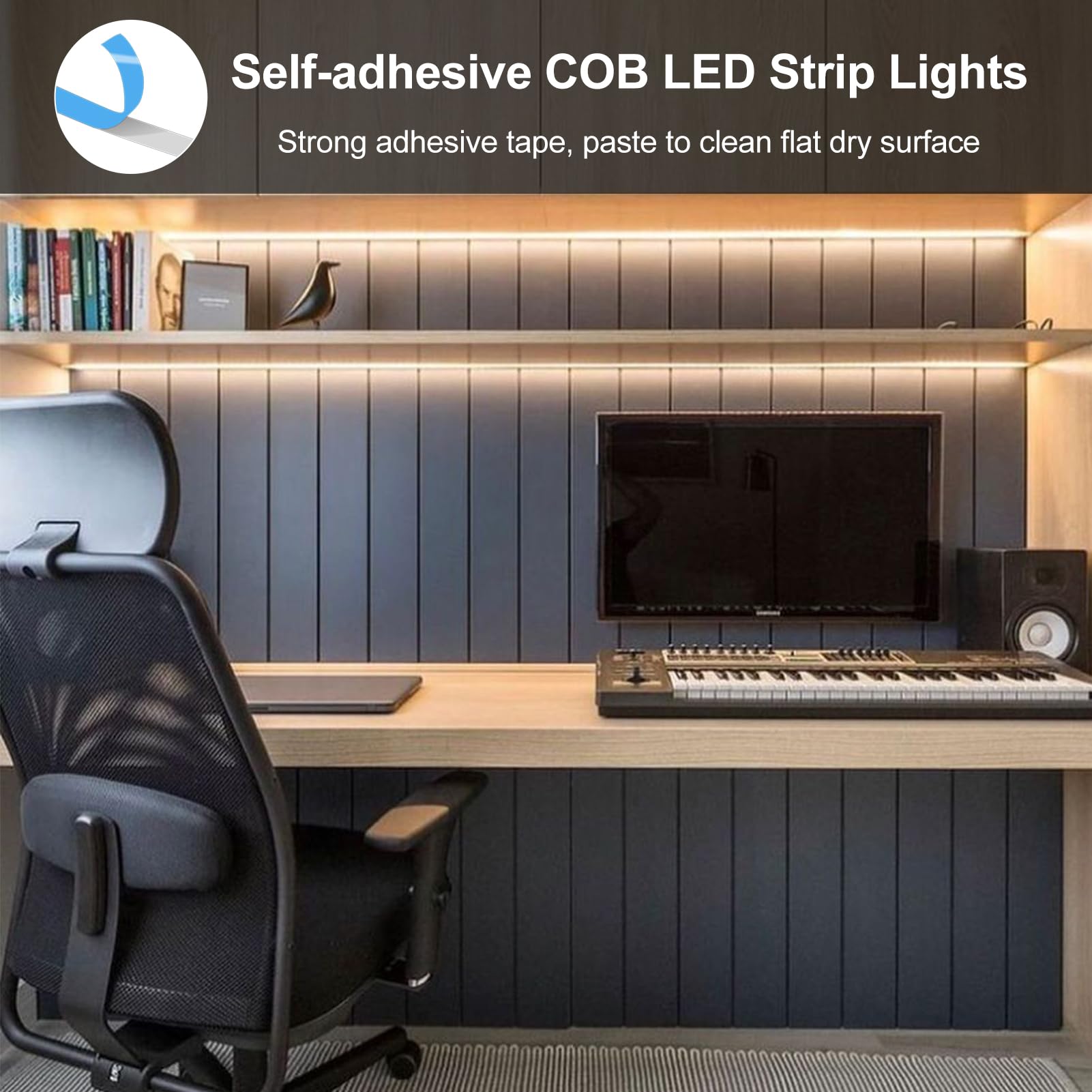 Lumbelle Cob Led Strip Lights Battery Powered, 6.6Ft 640 Led Light Strip Dimmable Cuttable Flexible Led Tape Light For Bedroom,