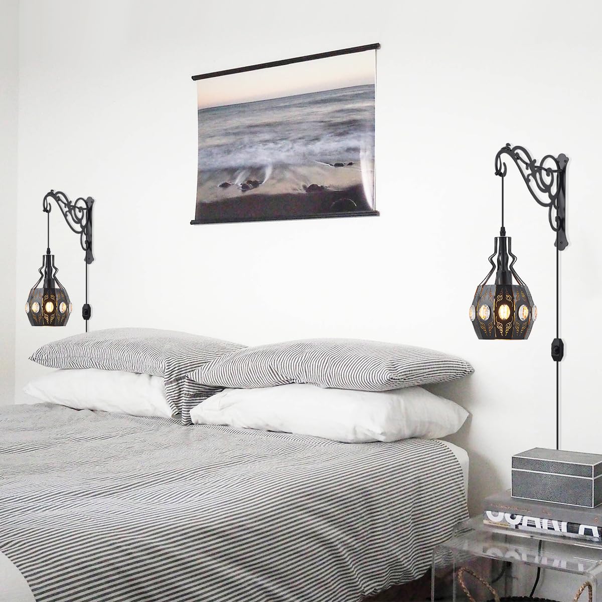 YLONG-ZS Crystal Plug-in Wall Sconce Lamp, Dimmable, Adjustable, Small Size, Metal, YLW13black