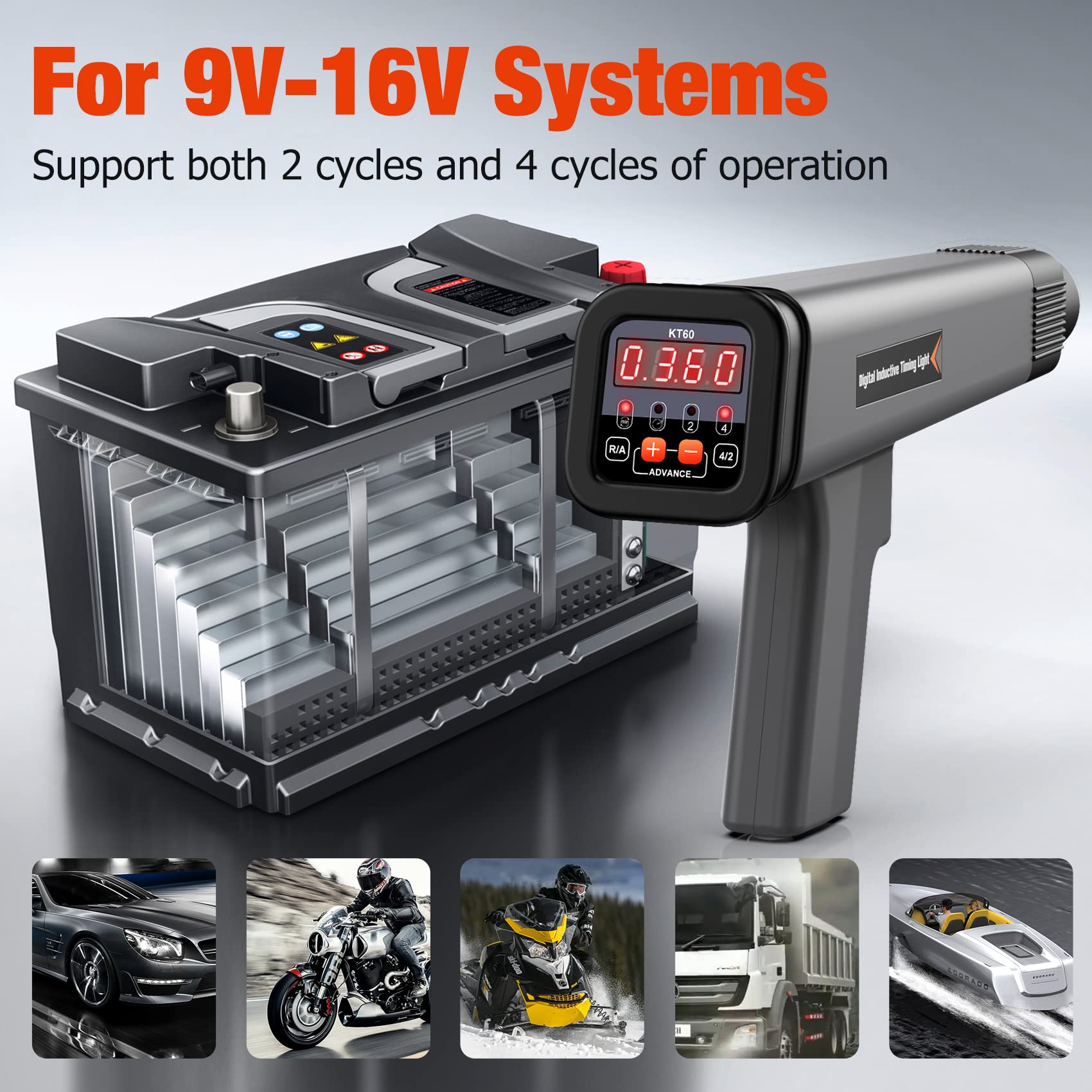 Kzyee Kt60 Engine Timing Light With Tachometer, Timing Light Automotive 12V For 2&4 Stroke Petrol Engine For Old Classical Cars, Motorcycles, Marine, Agricultural Machinery