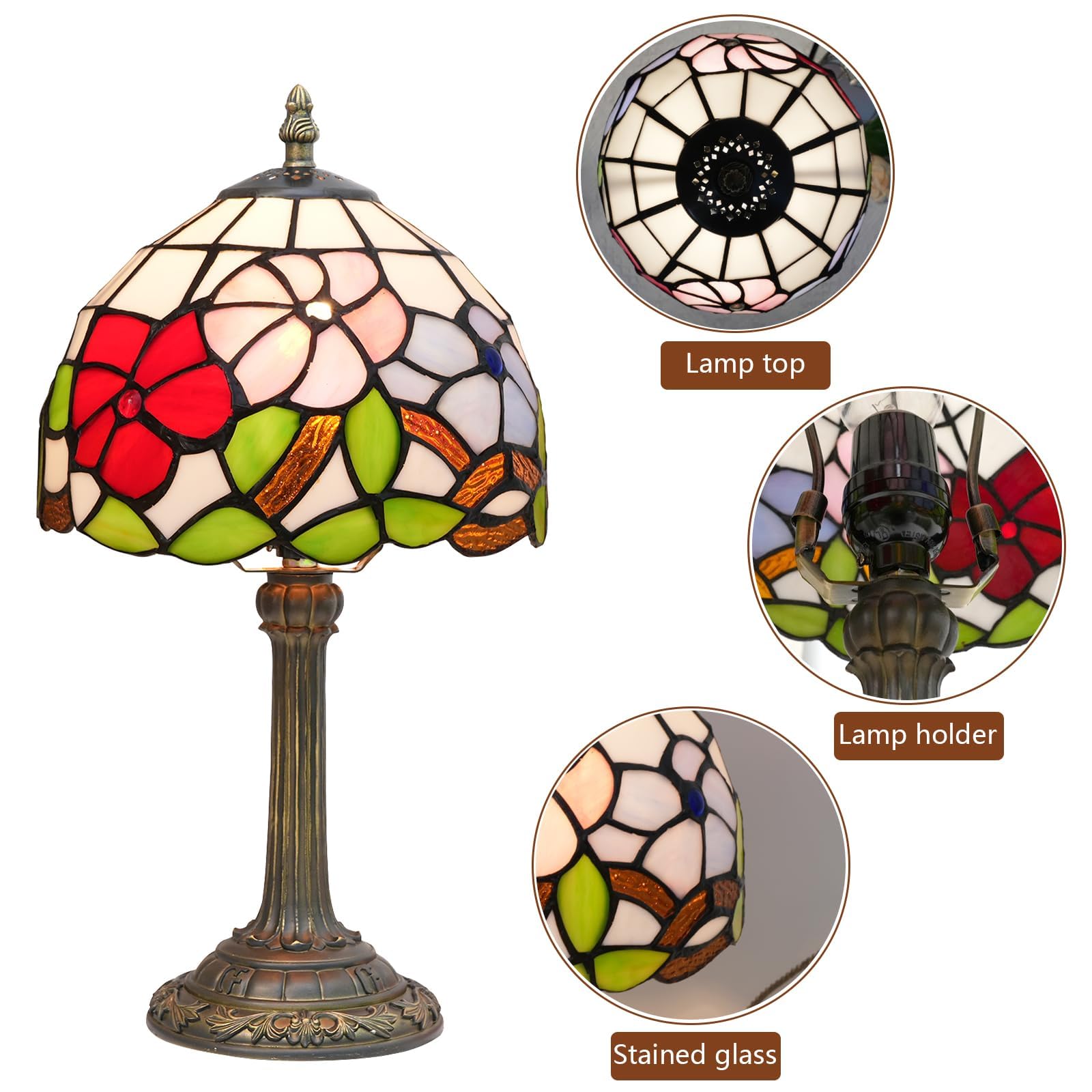 Wecrejoni Tiffany Lamp Stained Glass Lamp Small Bedside Table Lamps For Living Room Bedroom Dorm Kitchen Home Decor Festival Birthday Gift Morning Glory