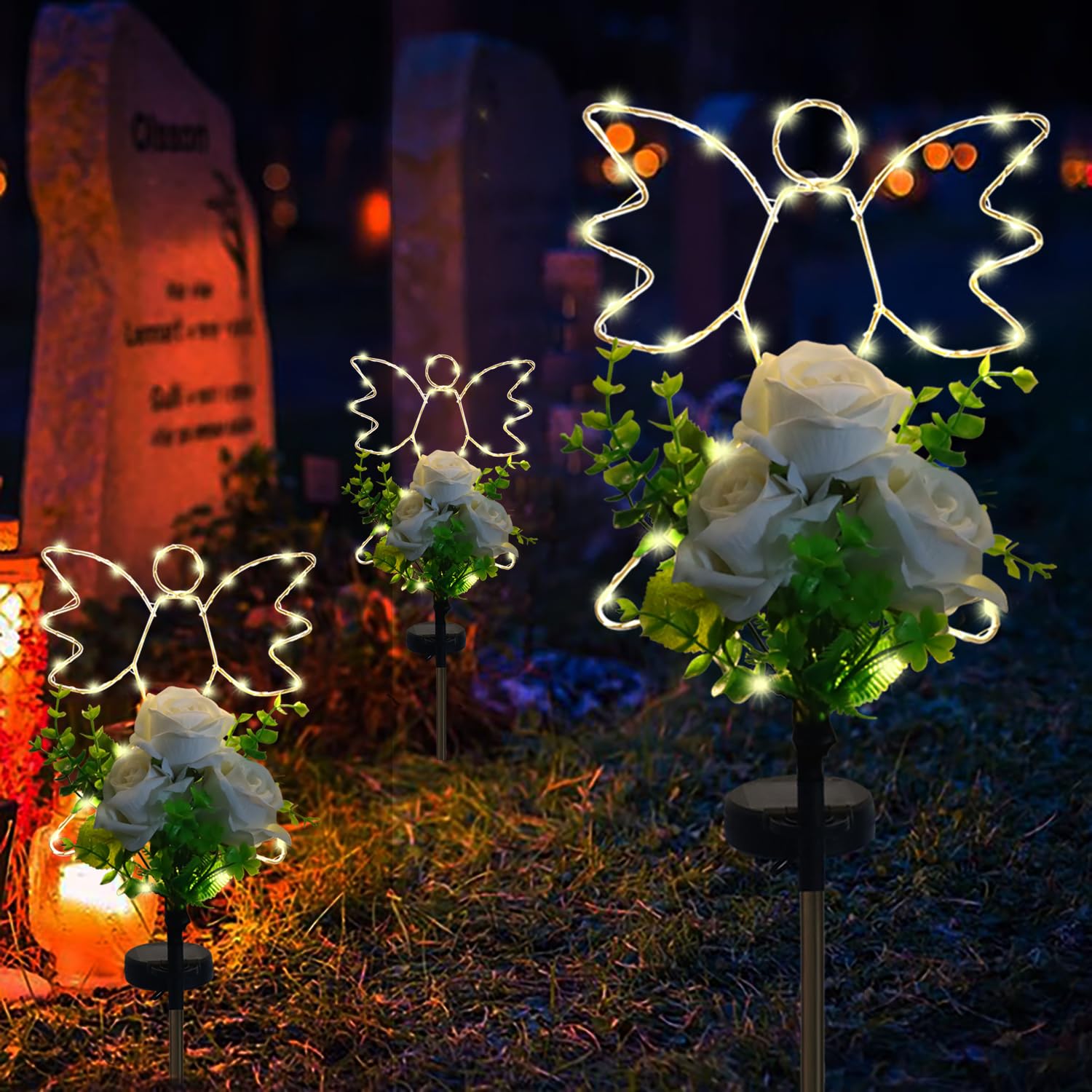 Lmtocs Solar Angel Lights for Cemetery, Memorial Gifts, Angel-Rose Color
