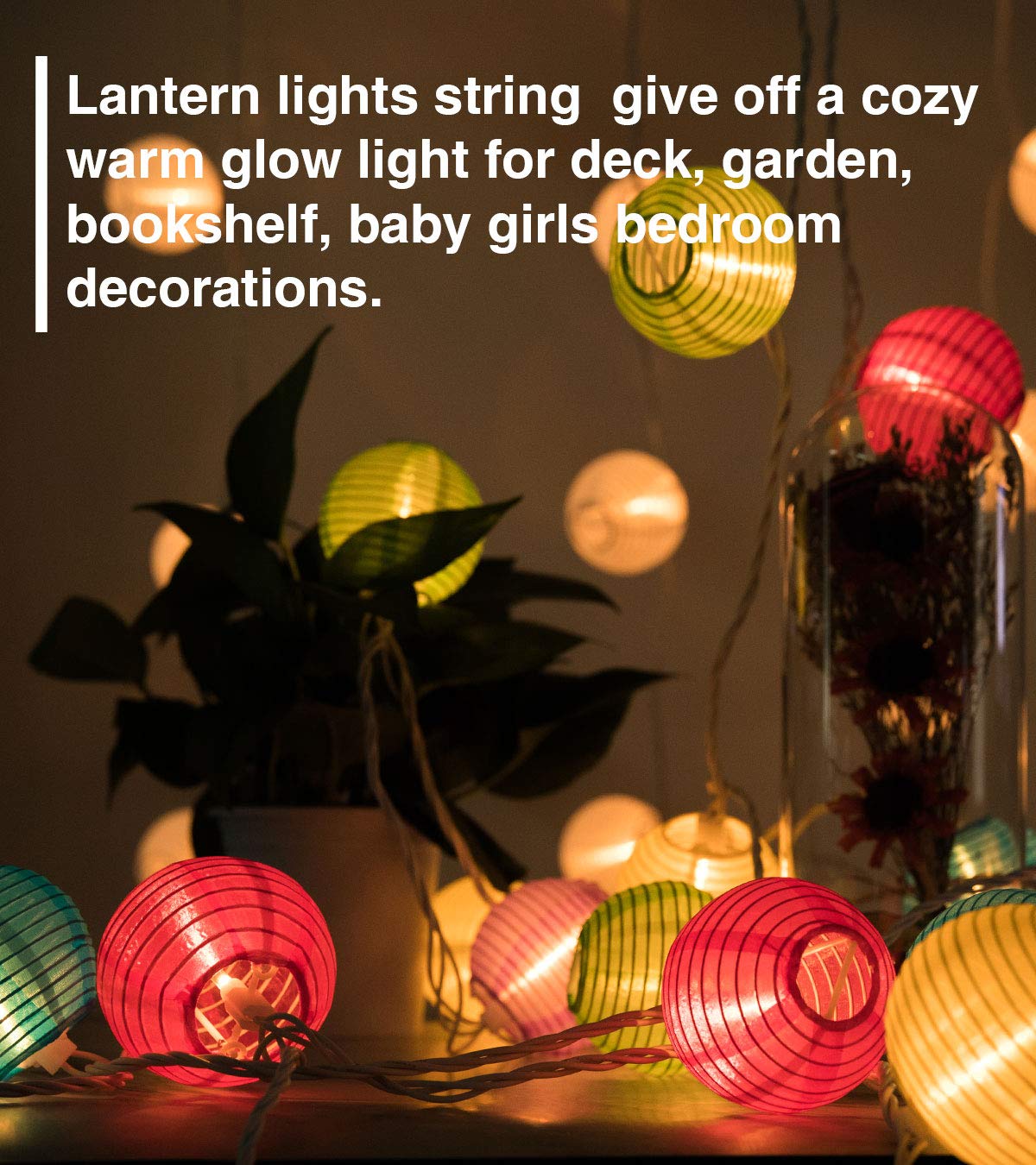 Tigomoov Multicolor Lantern String Lights Plug In, 20Ct Mini Lantern String 18.1Ft Hanging Lights For Bedroom Indoor/Outdoor Par