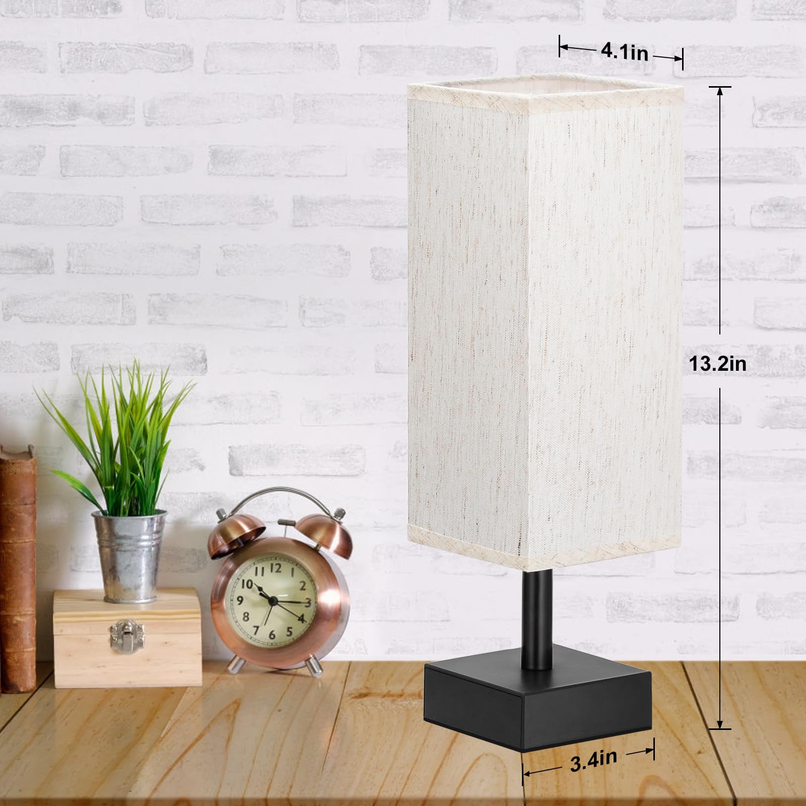 aooshine Small Table Lamp - Minimalist Cream & Black Bedside Light, 13.2in Square Fabric Shade, Model TLASE01M