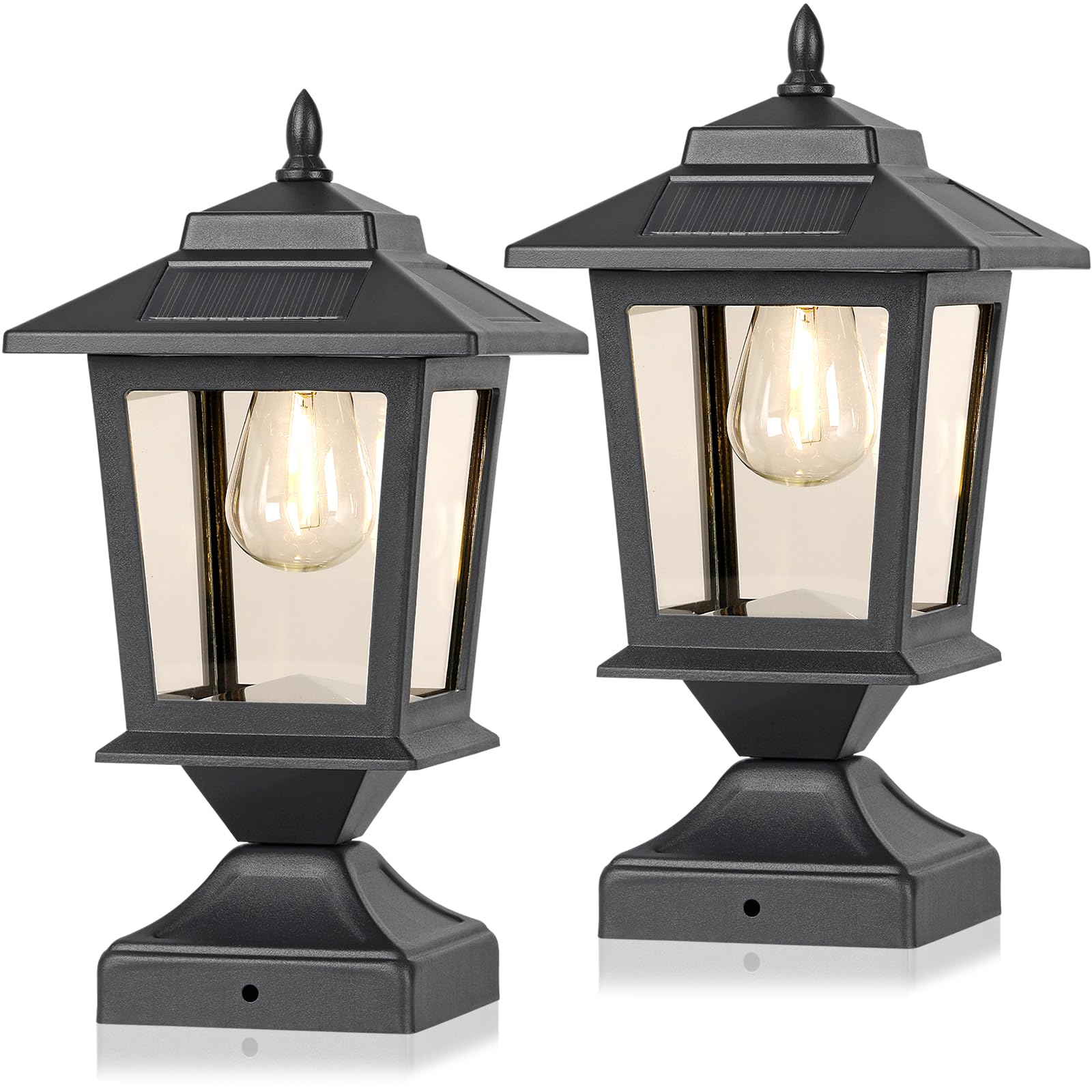 Derynome Solar Post Cap Lights, Waterproof for 4x4 Posts, Aluminum, Matte Black, Model SPCL002, 2 Pack