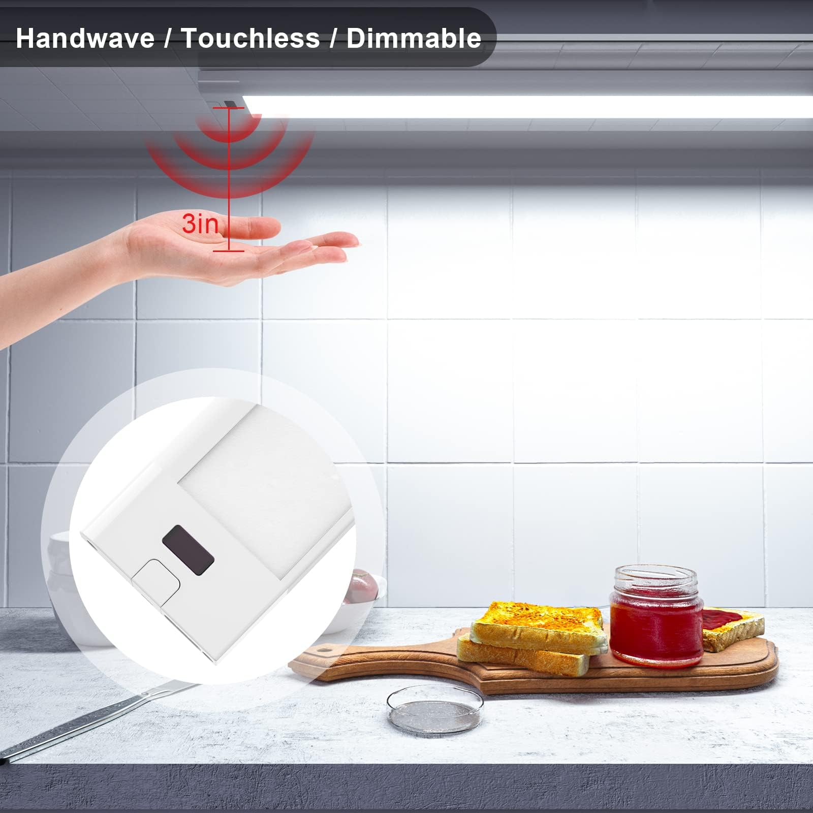 WOBANE 24" Under Cabinet LED Light Bar, Touchless Dimmable, Color Tunable 2700K-6500K, White Aluminum, Model CS4, 1400LM