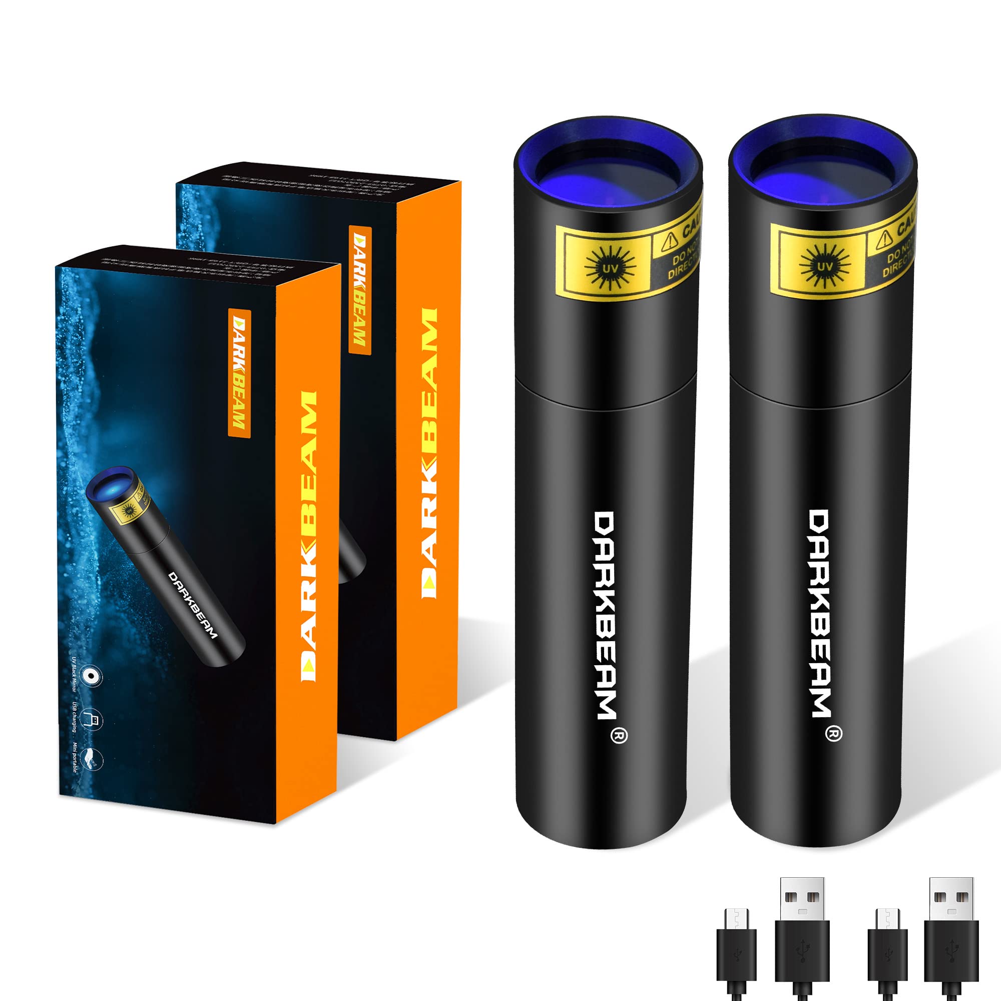 DARKBEAM UV Flashlight 365nm Mini 2-Pack, USB Rechargeable Blacklight LED, Aluminum, DKL-V4-2 Pack