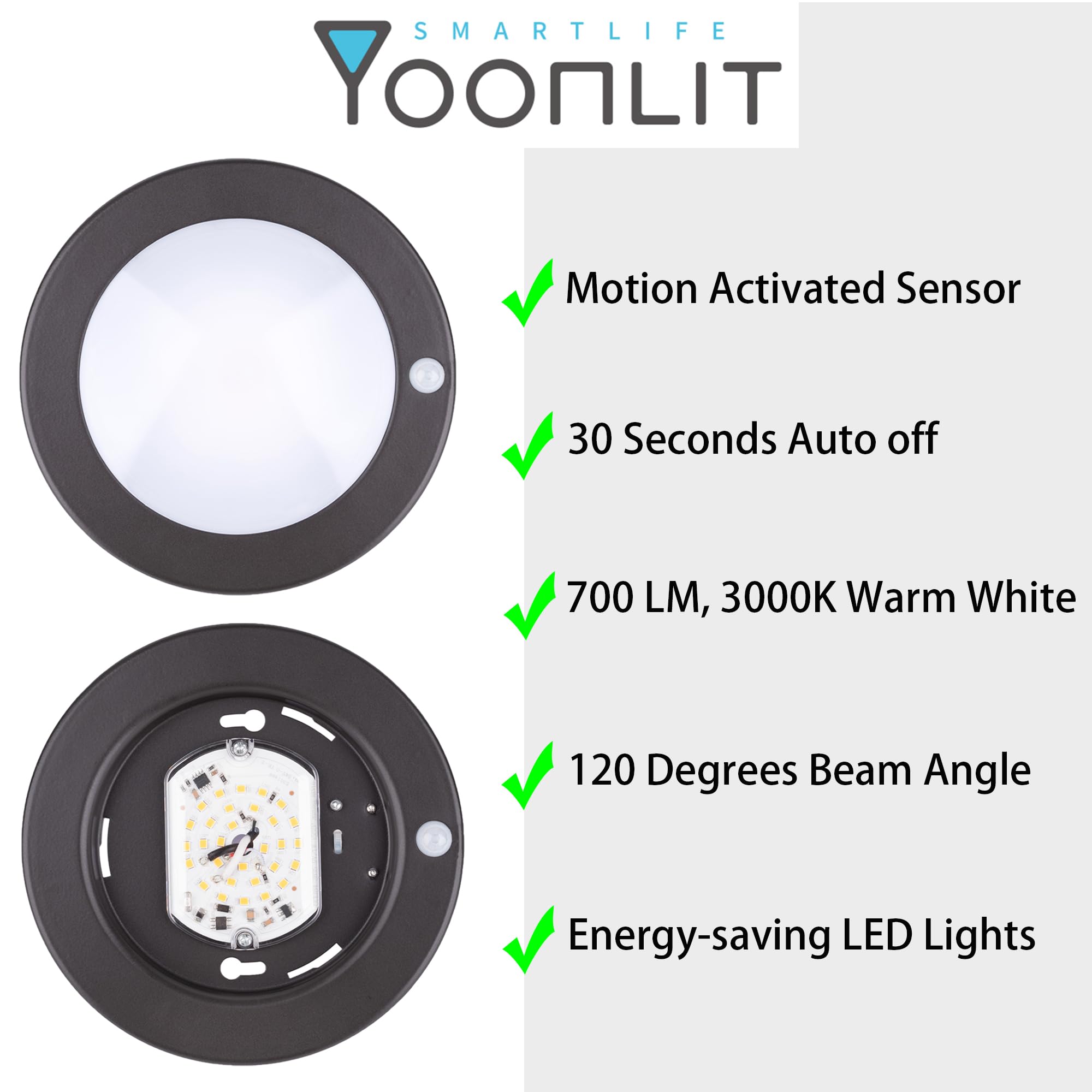 Yoonlit Flush Mount Pir Motion Sensor Led Ceiling Light, 6.2 Inch 10.5W 700 Lumen, Motion Activated Ceiling Fixture For Closet,