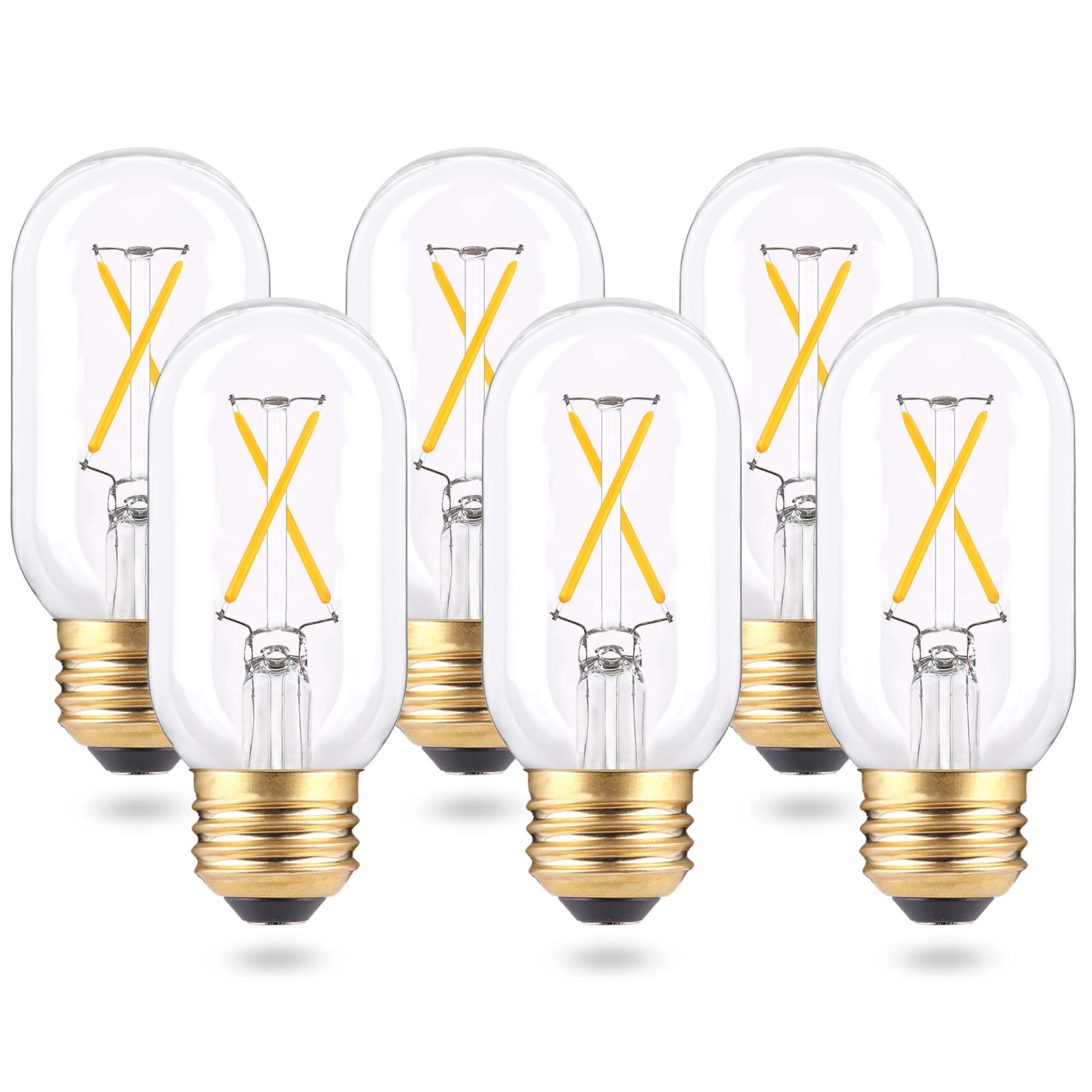 Dimmable T45 Led Edison Bulb, 2W 3000K Soft White, E26 Standard Base T14 Led Filament Tubular Light Bulb, 25Watt Equivalent Inca