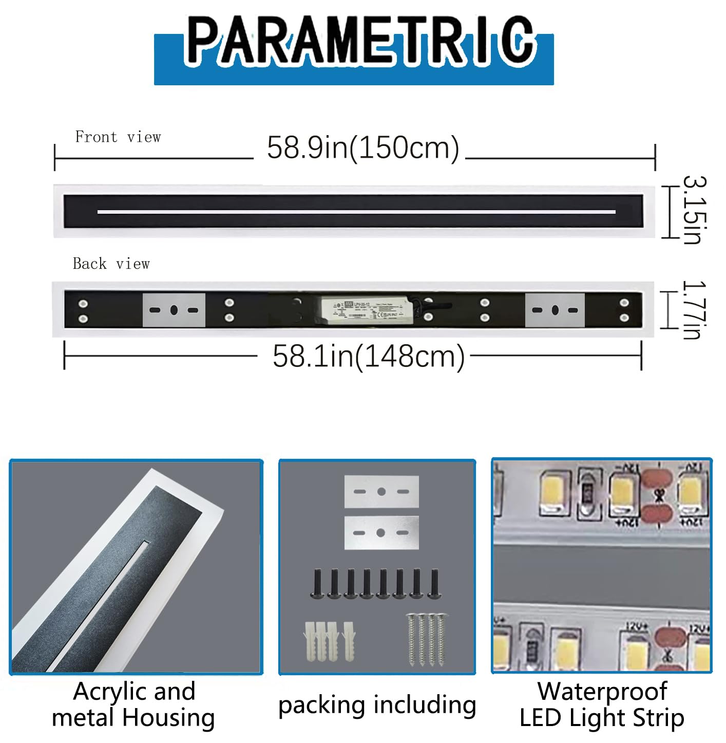Wahomere Modern Outdoor Wall Sconce - 59 in Long LED Linear Wall Lamp Porch Light for Front Porch and Patio - Modern Black Wall